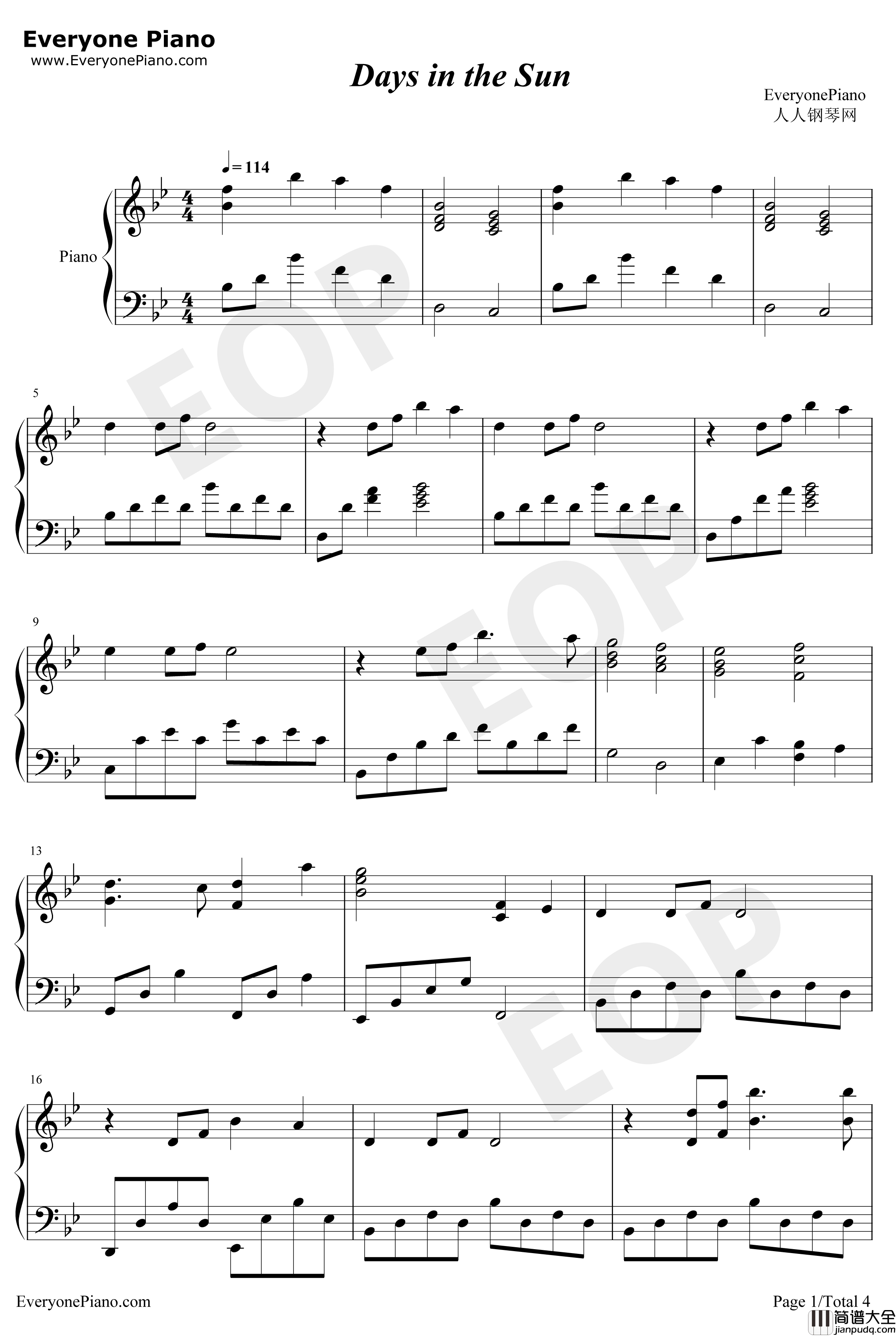 Days_in_the_Sun钢琴谱_AlanMenken_美女与野兽OST