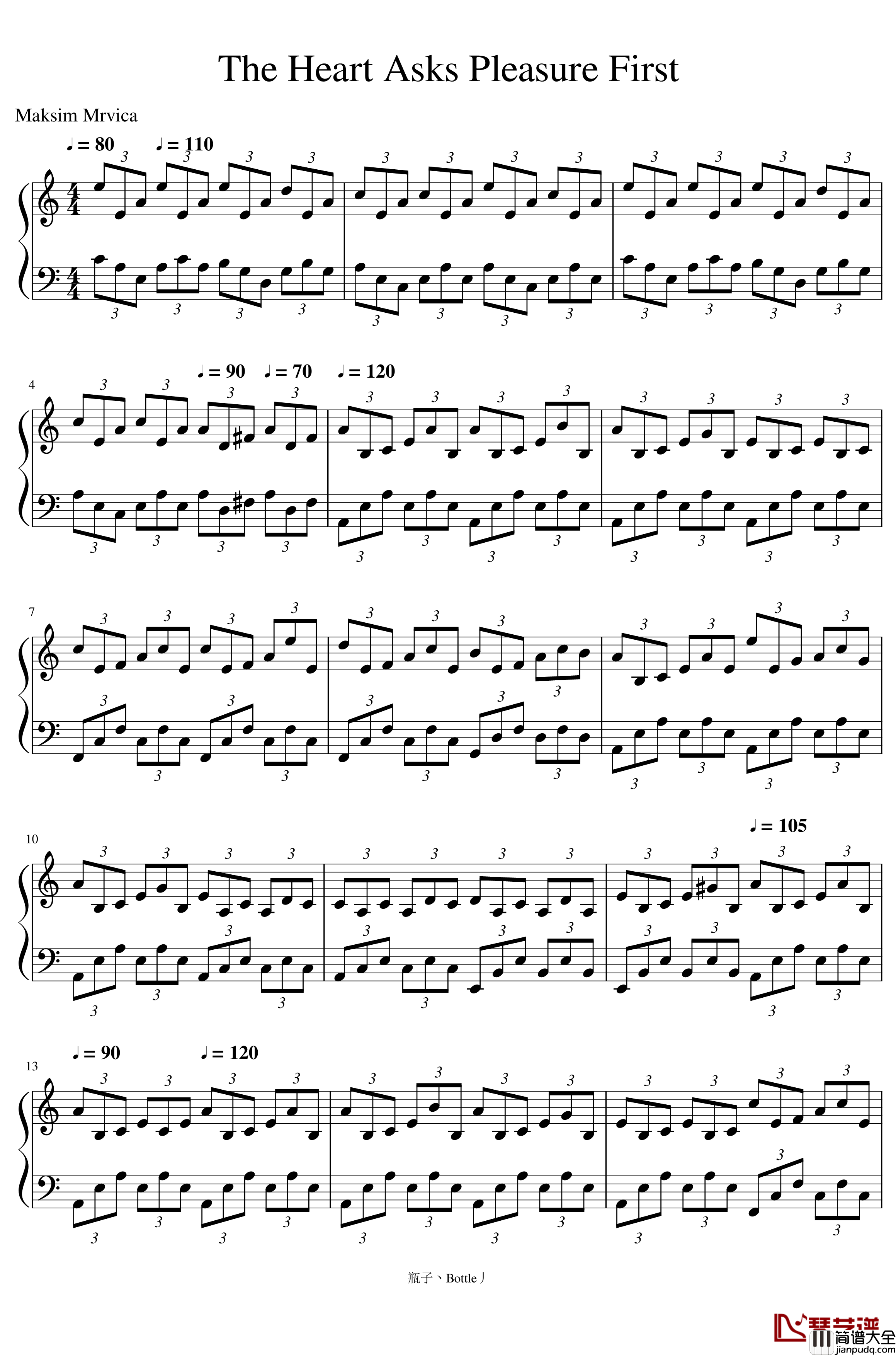 The_Heart_Asks_Pleasure_First_渴望快乐钢琴谱_钢琴课主题曲_Maksim_Mrvica_马克西姆