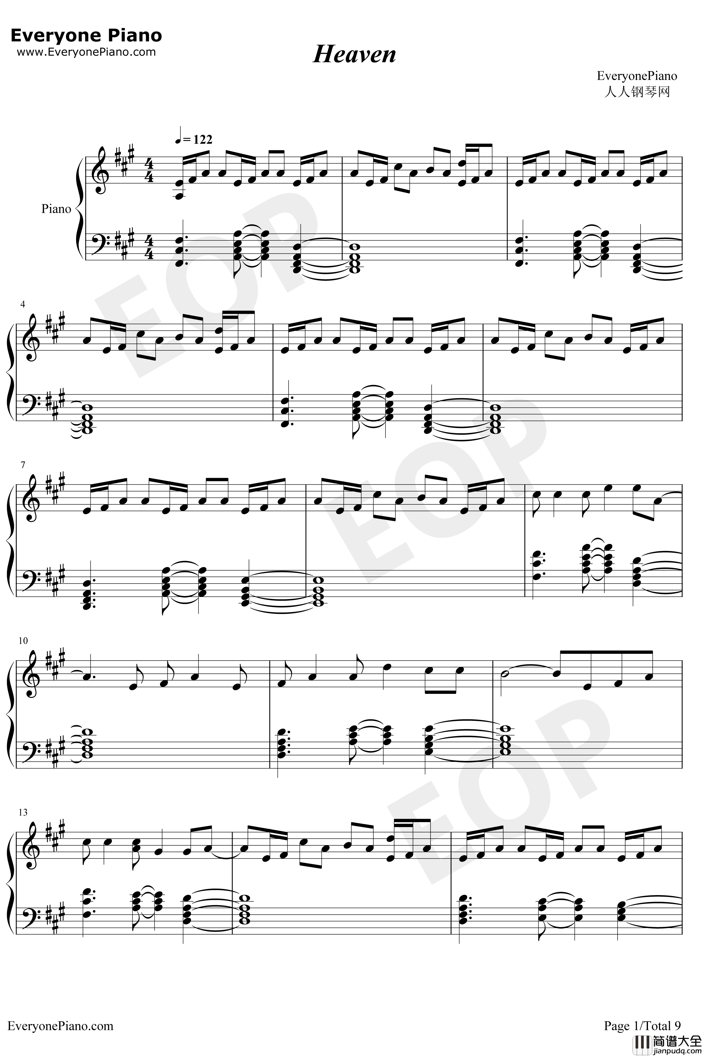 Heaven钢琴谱_Avicii_Chris_Martin