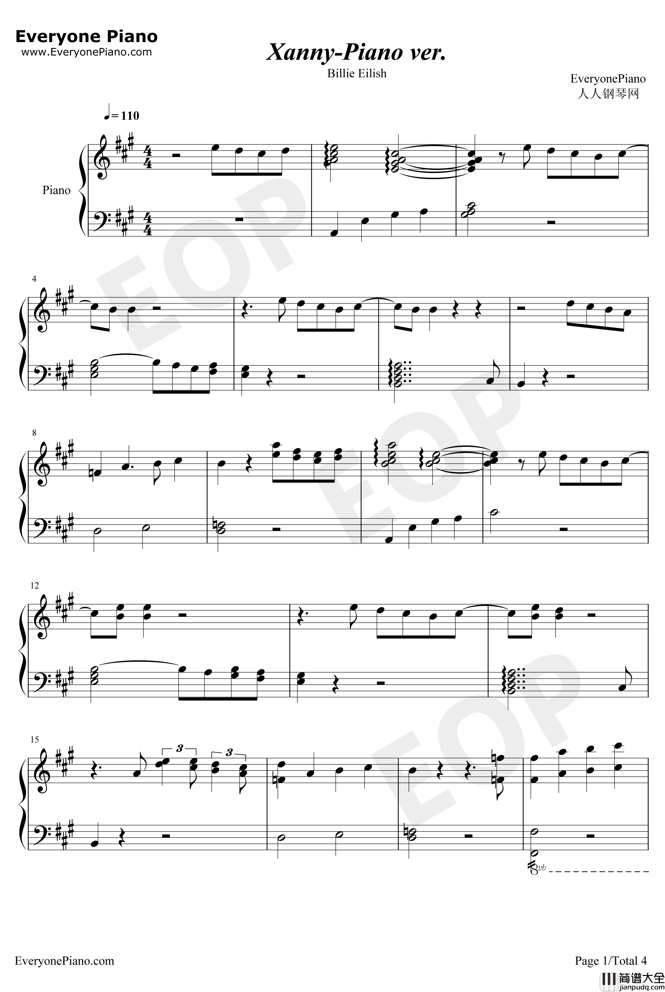 Xanny钢琴谱_BillieEilish