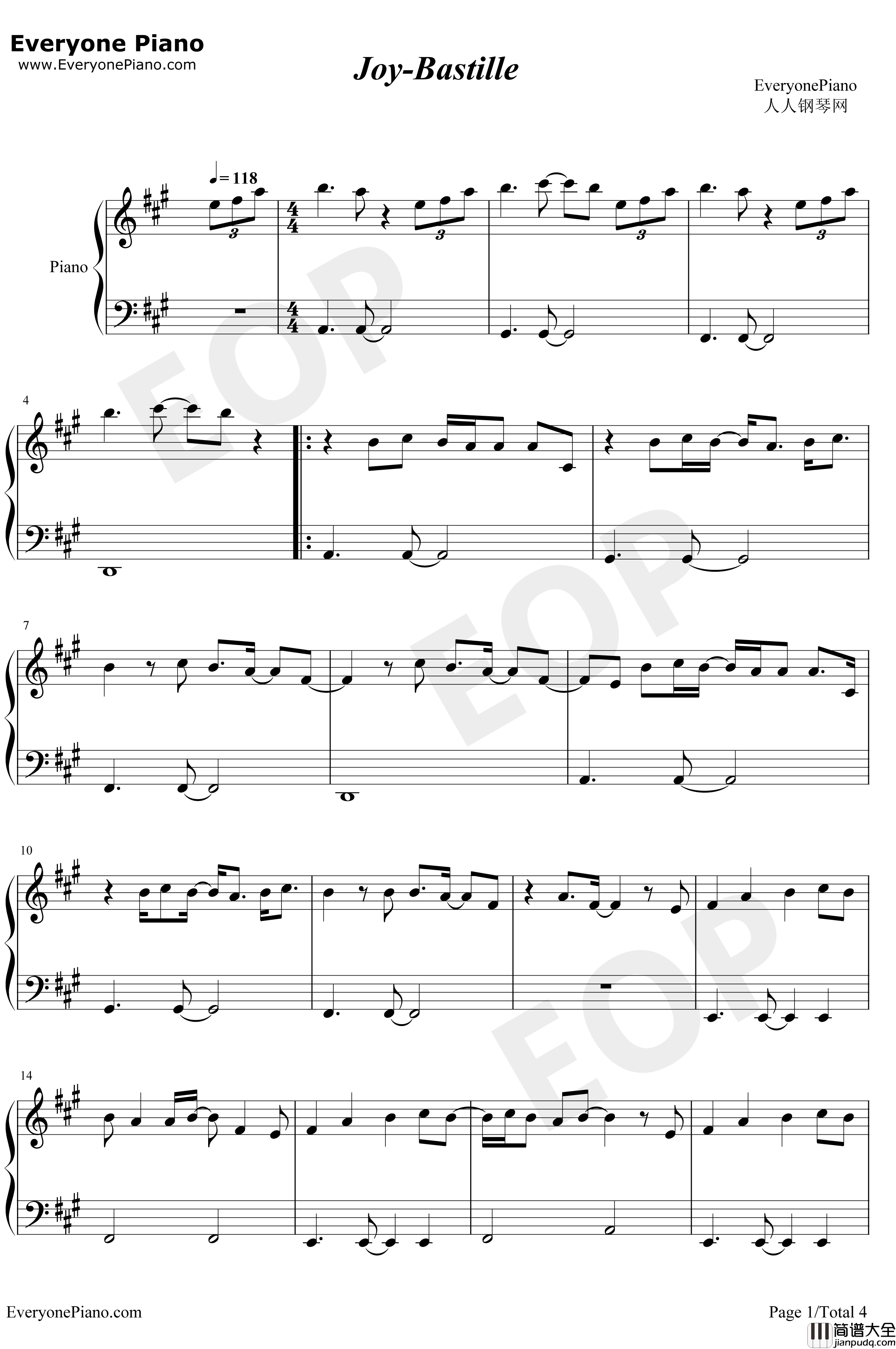 Joy钢琴谱_Bastille