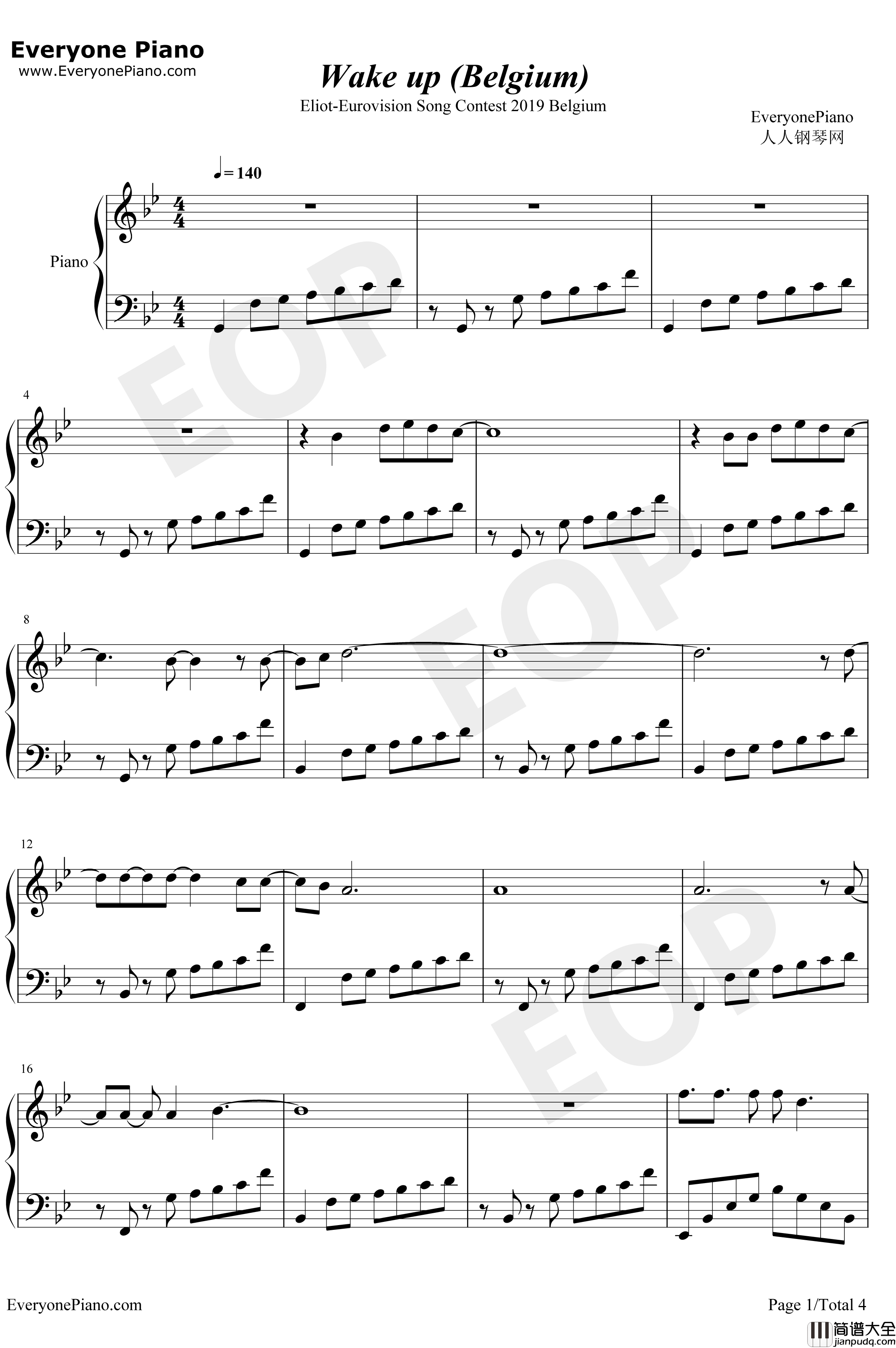 Wake_Up钢琴谱_EliotVassamillet_2019年欧洲歌唱大赛