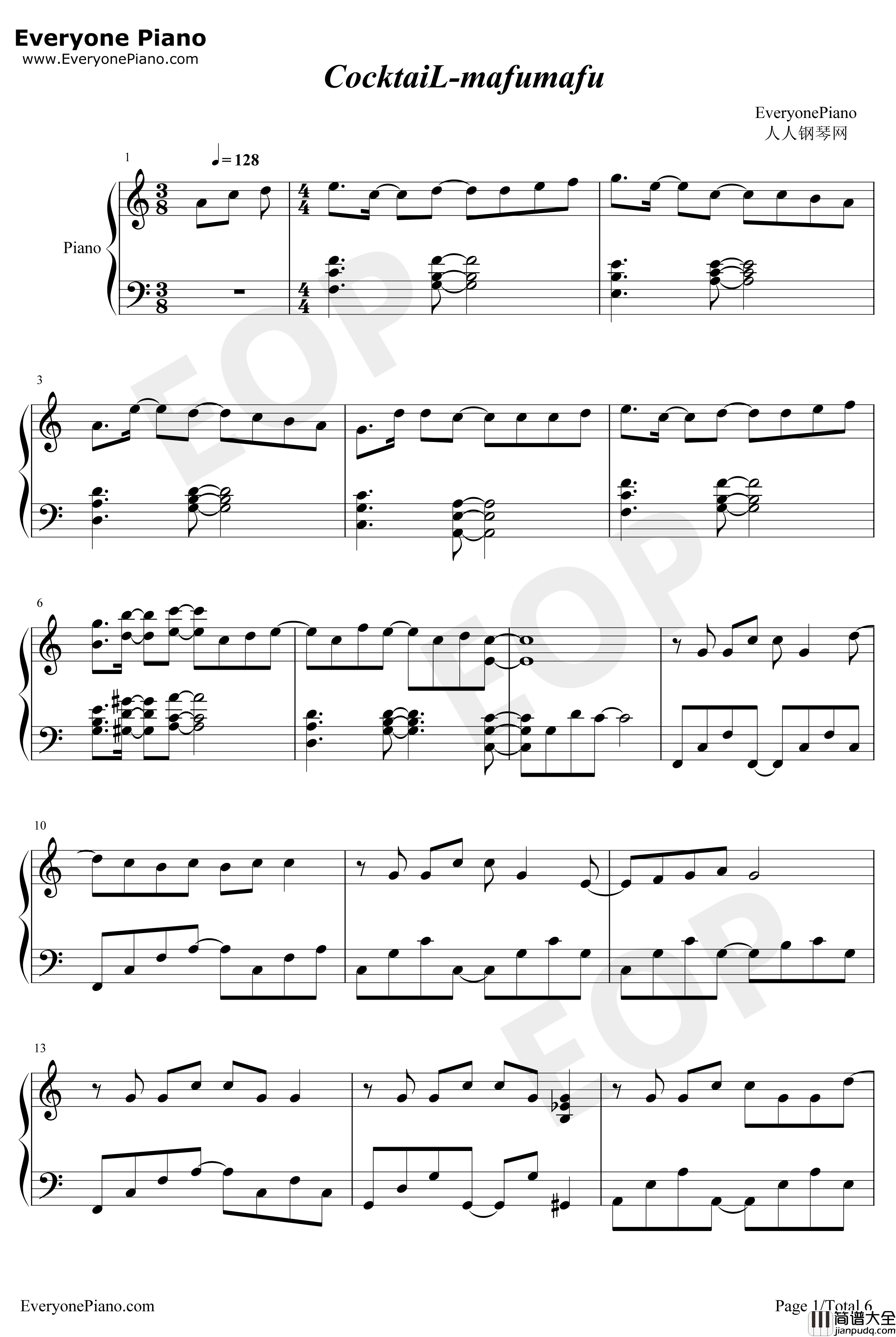 CocktaiL钢琴谱_Mafumafu_Mafumafu_まふまふ