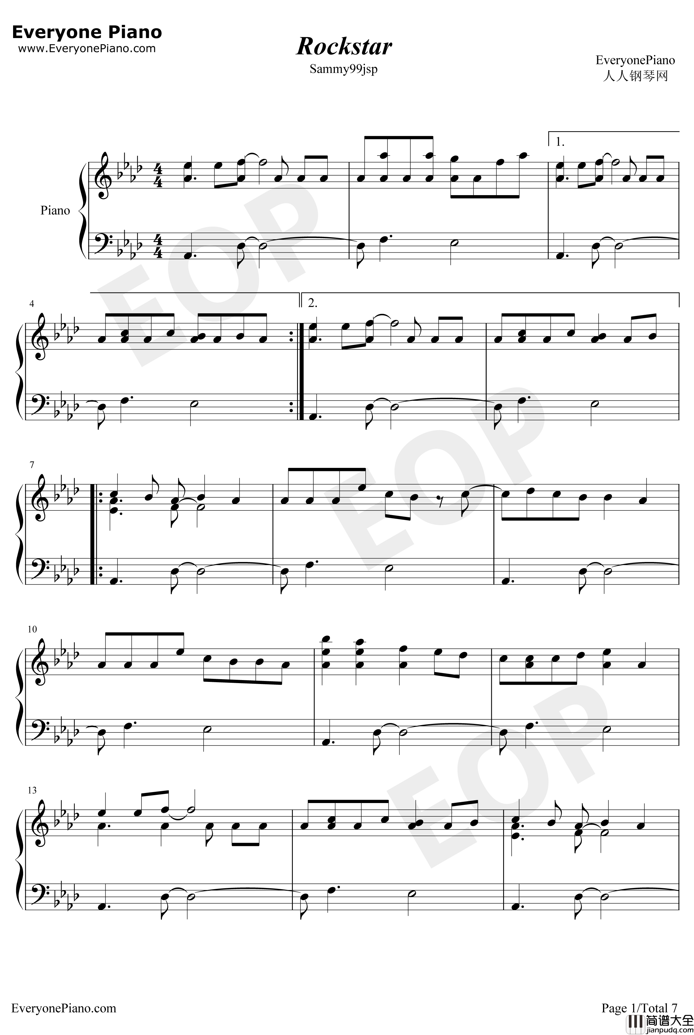 Rockstar钢琴谱_AGreatBigWorld_AGreatBigWorld