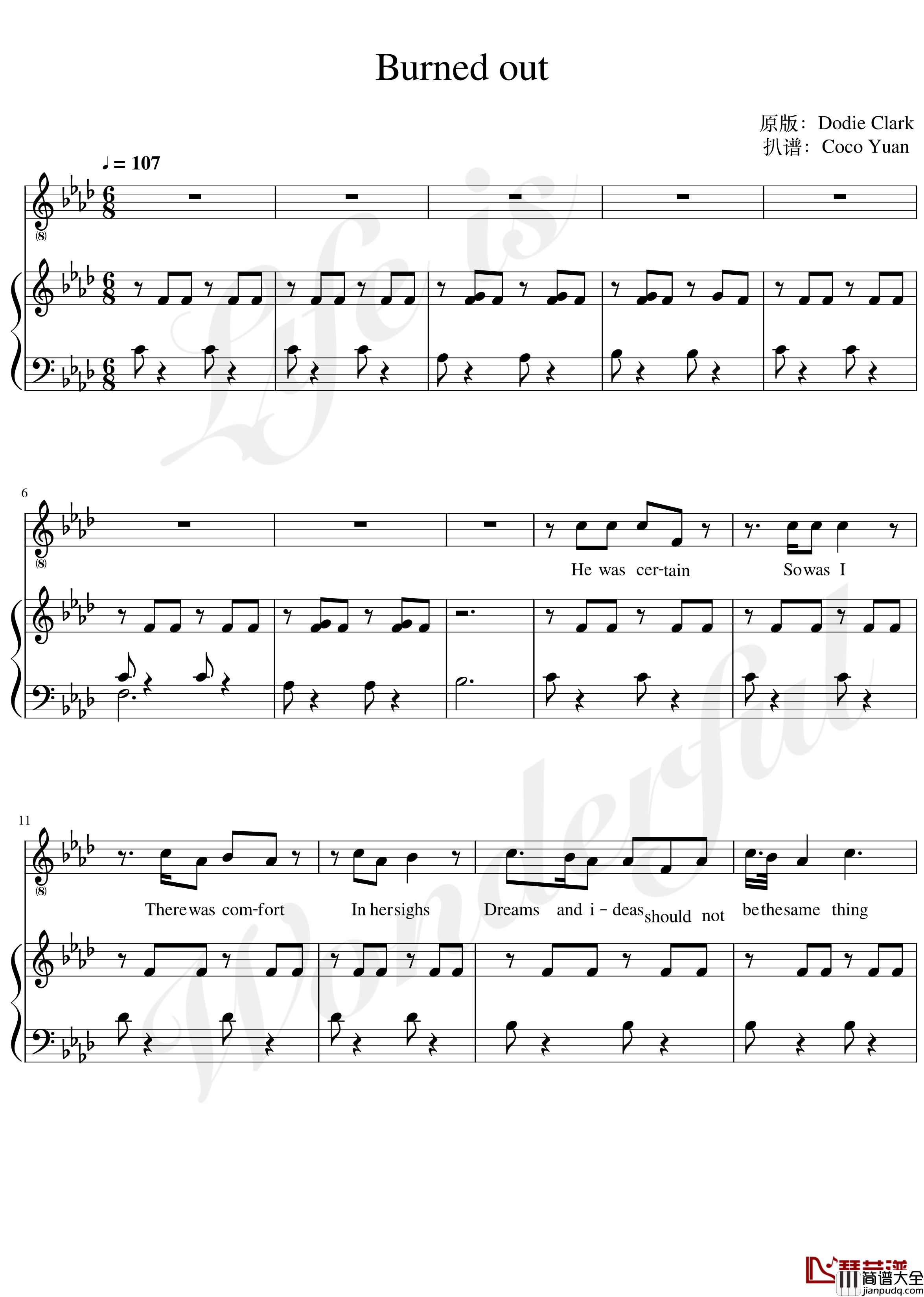 Burned_out钢琴谱_Dodie_Clark