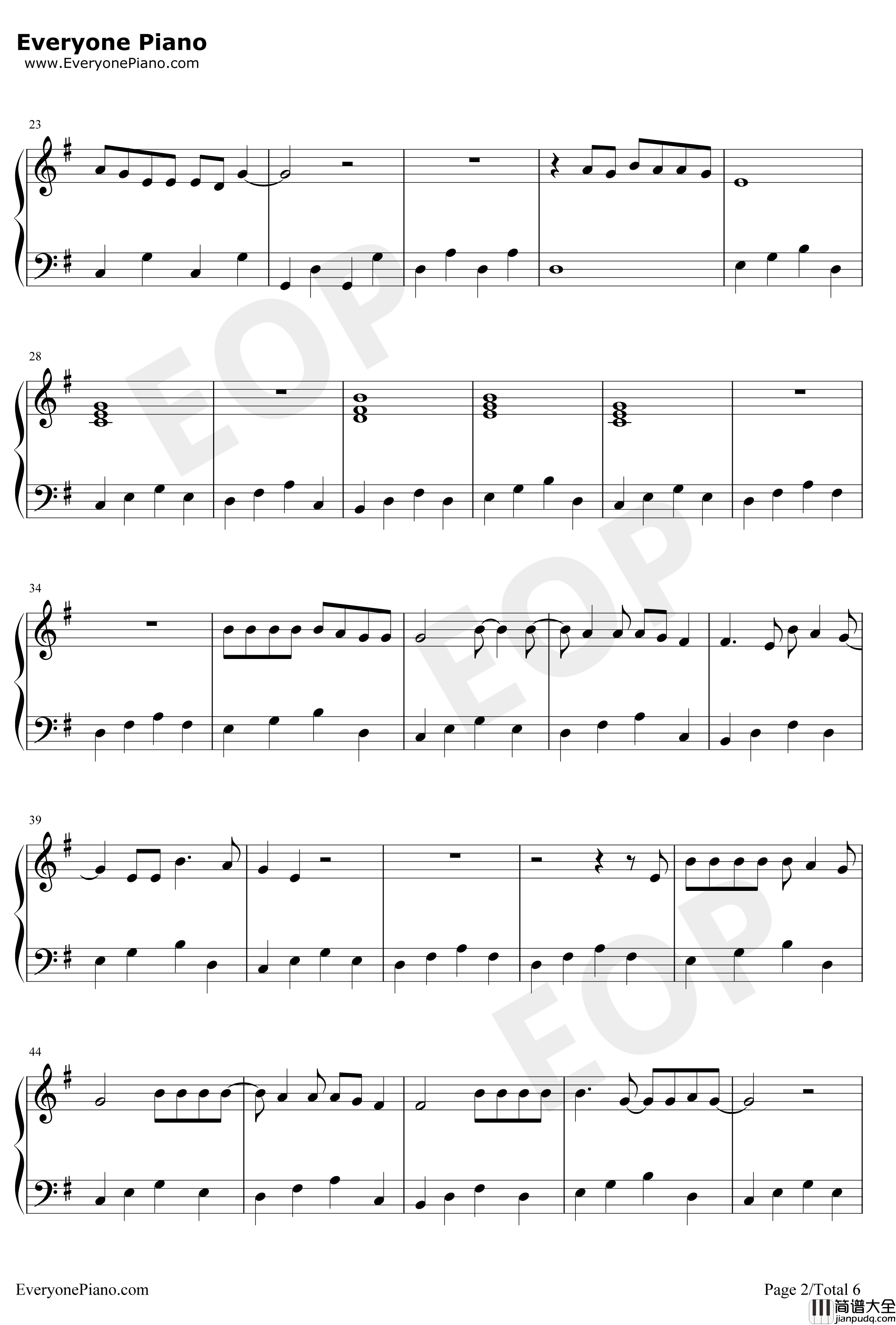 Let_Her_Go钢琴谱_Passenger_简单完整版