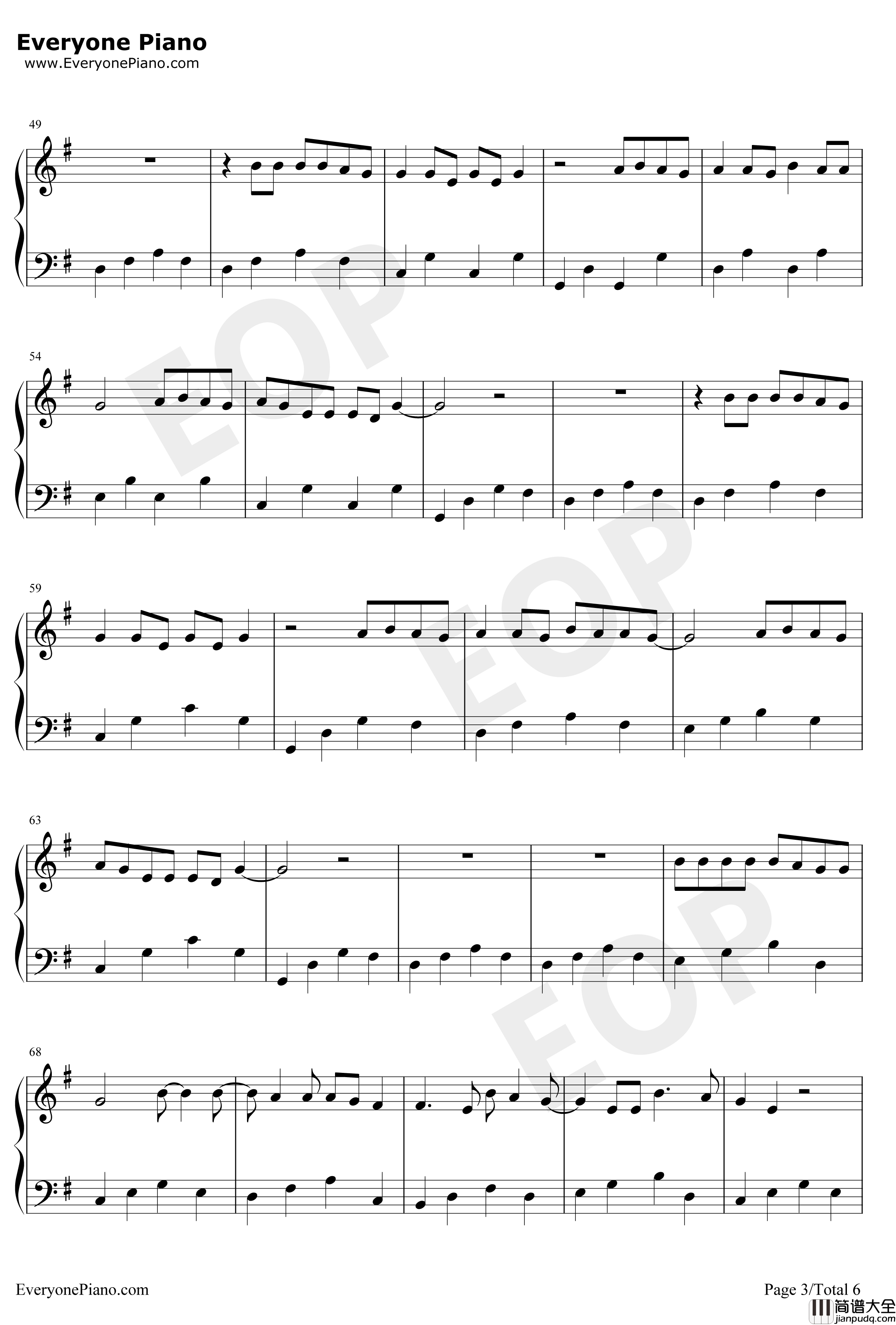 Let_Her_Go钢琴谱_Passenger_简单完整版