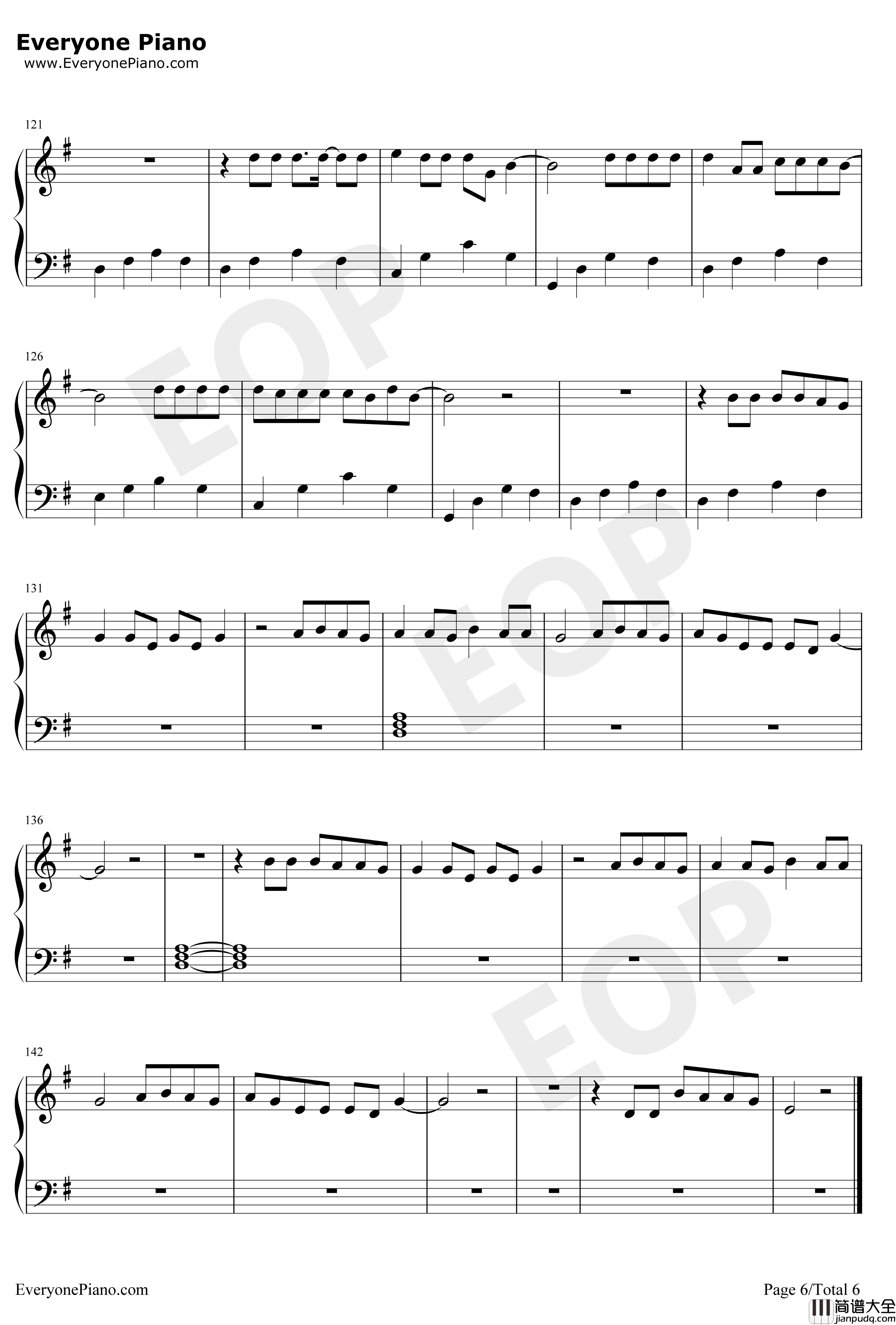 Let_Her_Go钢琴谱_Passenger_简单完整版