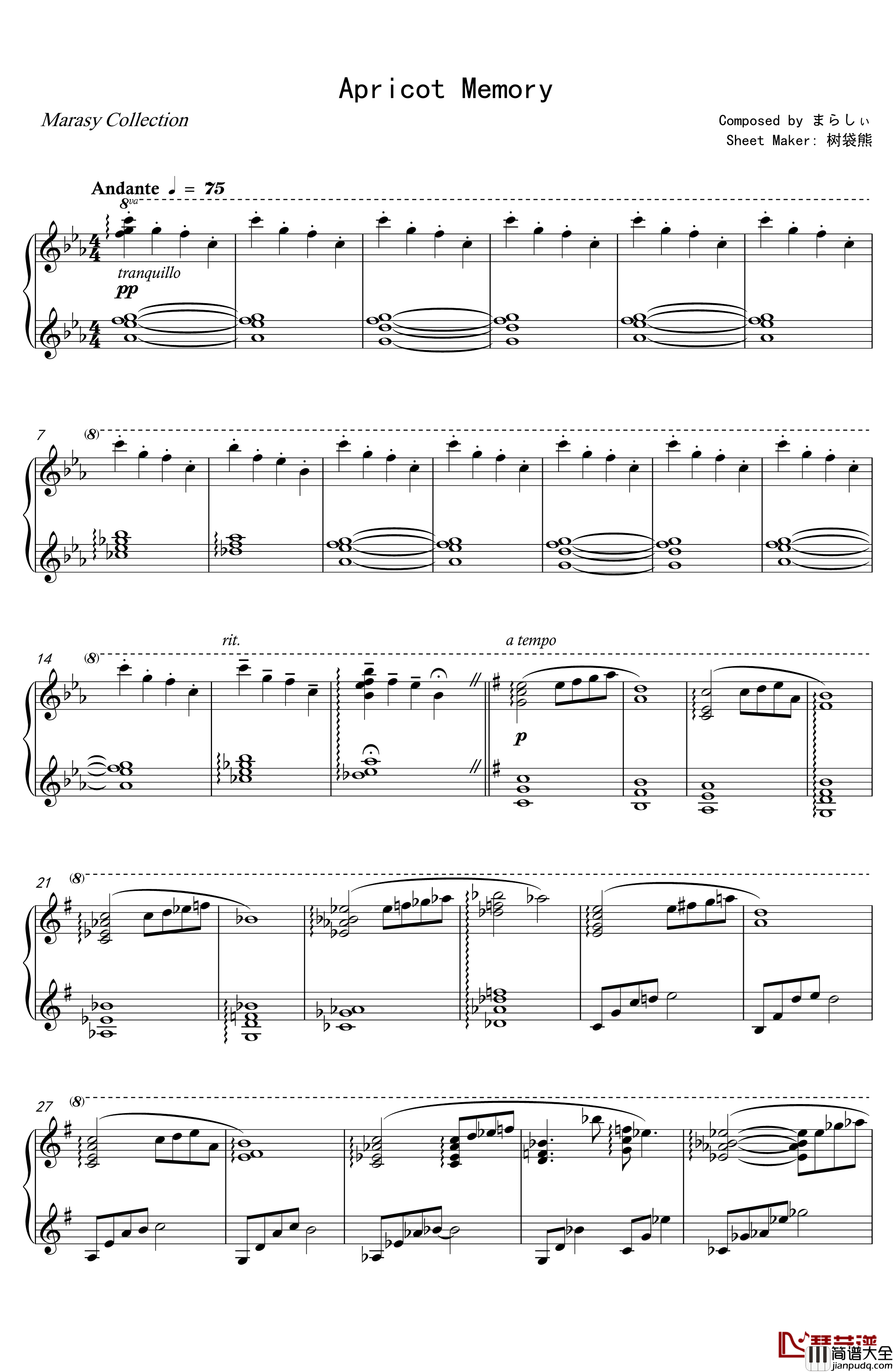Apricot_Memory钢琴谱_触手猴原创