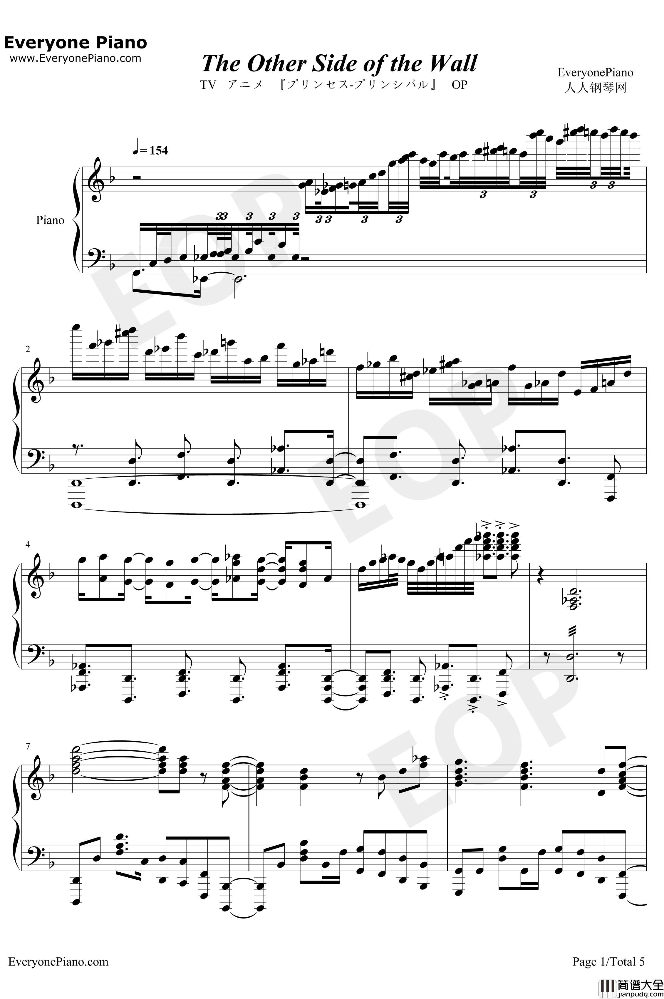 The_Other_Side_Of_The_Wall钢琴谱_Void_ChordsMARU_PrincessPrincipalOP