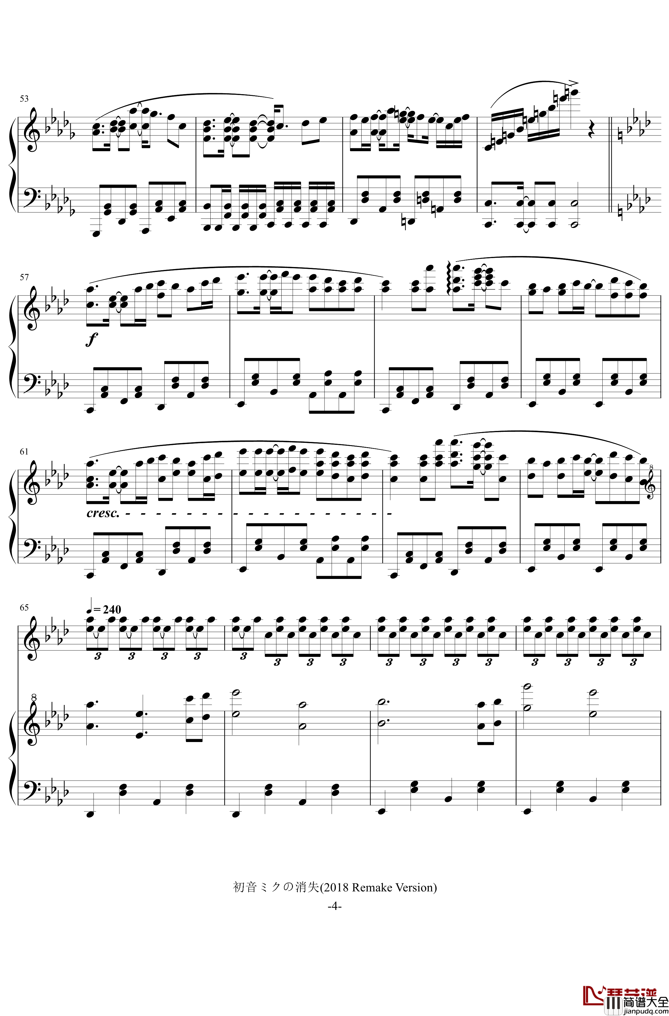 初音ミクの消失钢琴谱_2018_Remake_初音未来