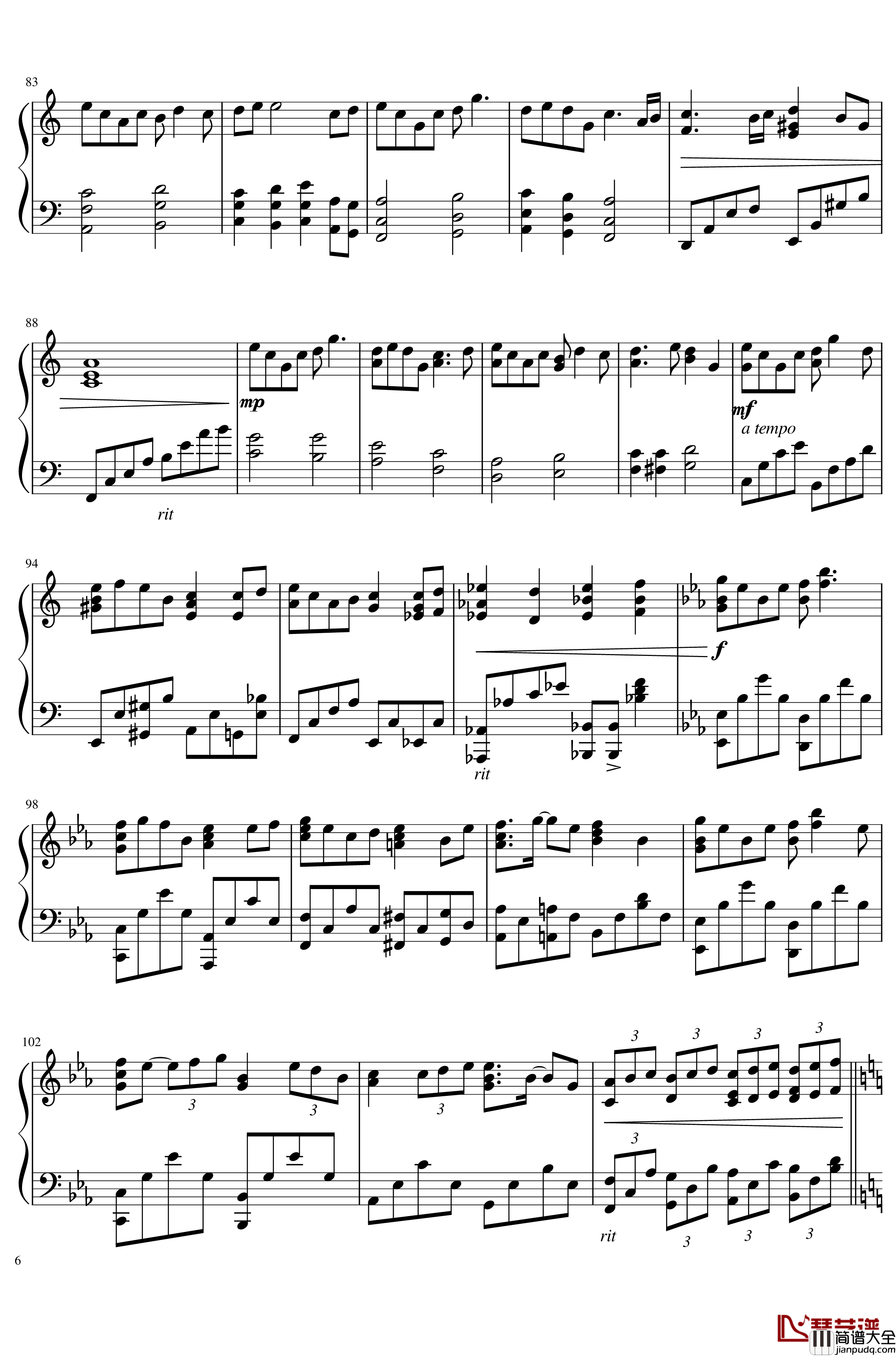 最后一秒的震撼_钢琴谱_用全家进门音乐写出来的曲子