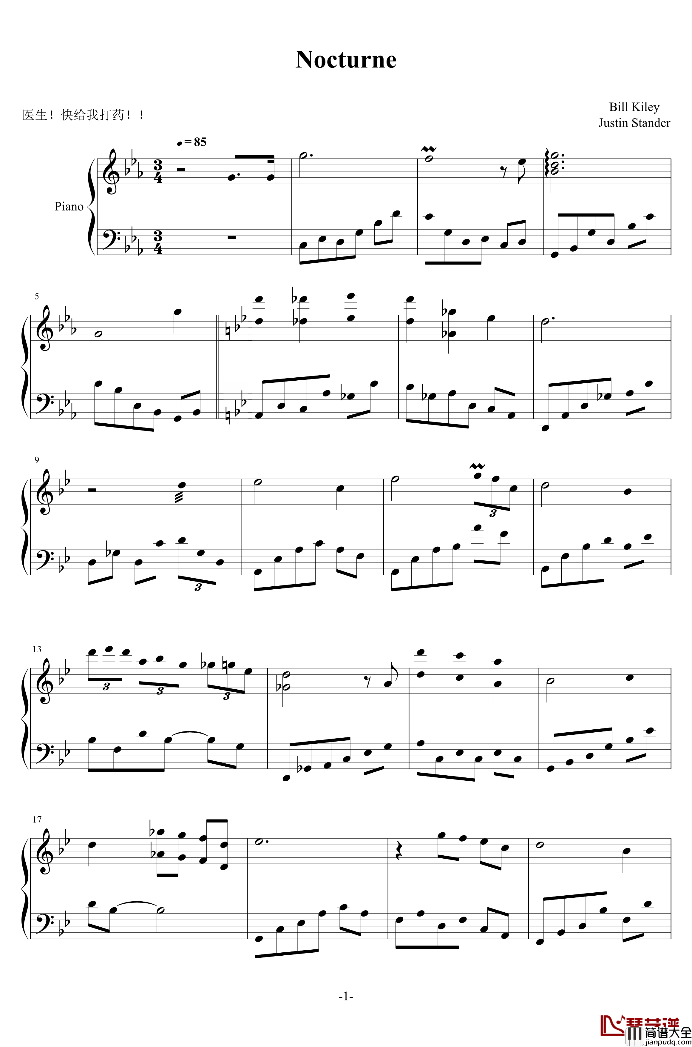 Nocturne钢琴谱_武士零