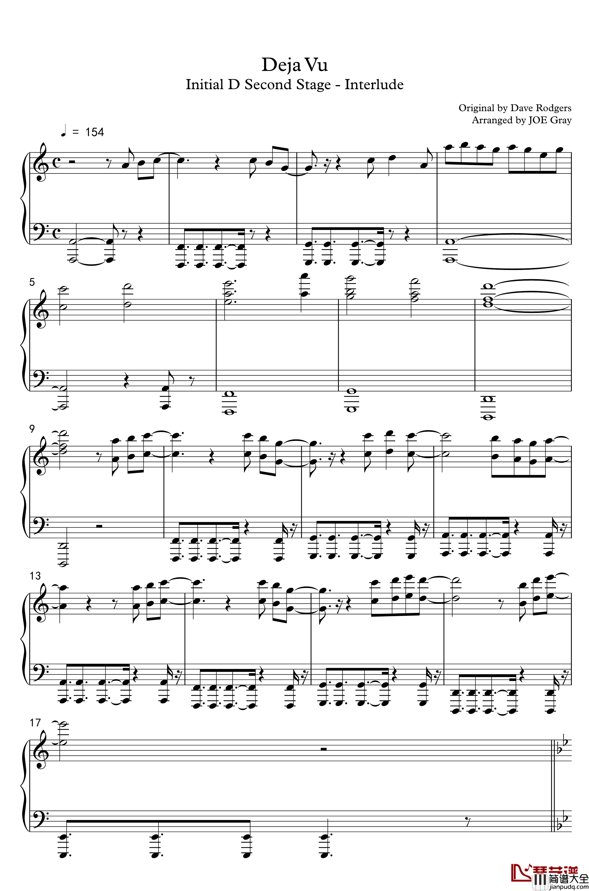 Deja_Vu钢琴谱_动漫_头文字D_Second_Stage_插曲