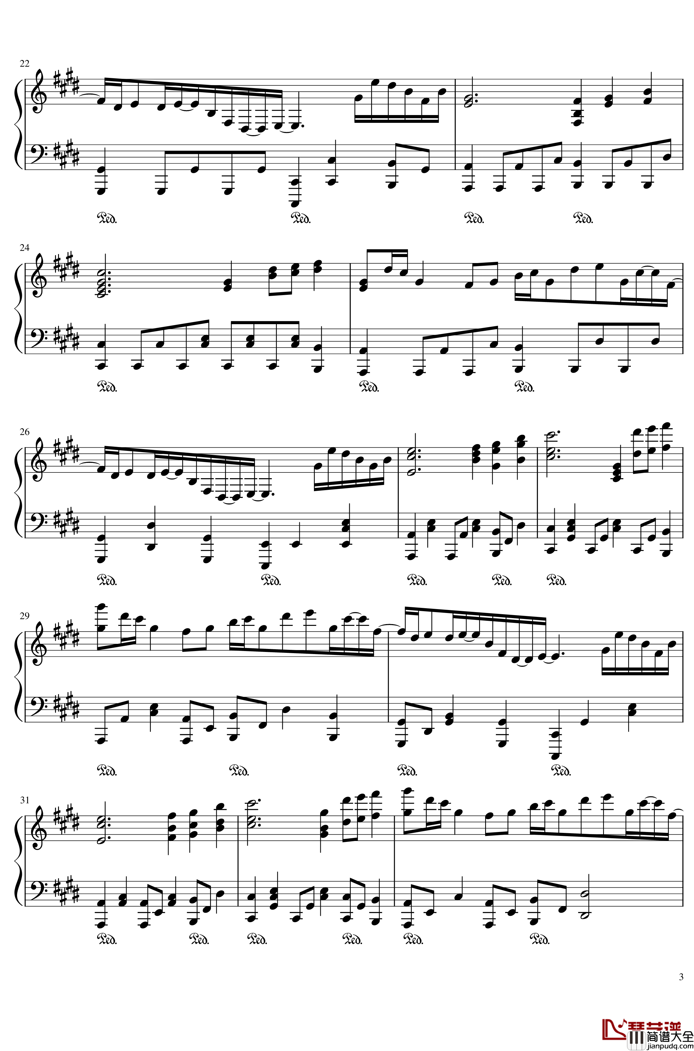 夜が降りてくる_钢琴谱_幻想游戏_东方project_触手猴～_Evening_Star