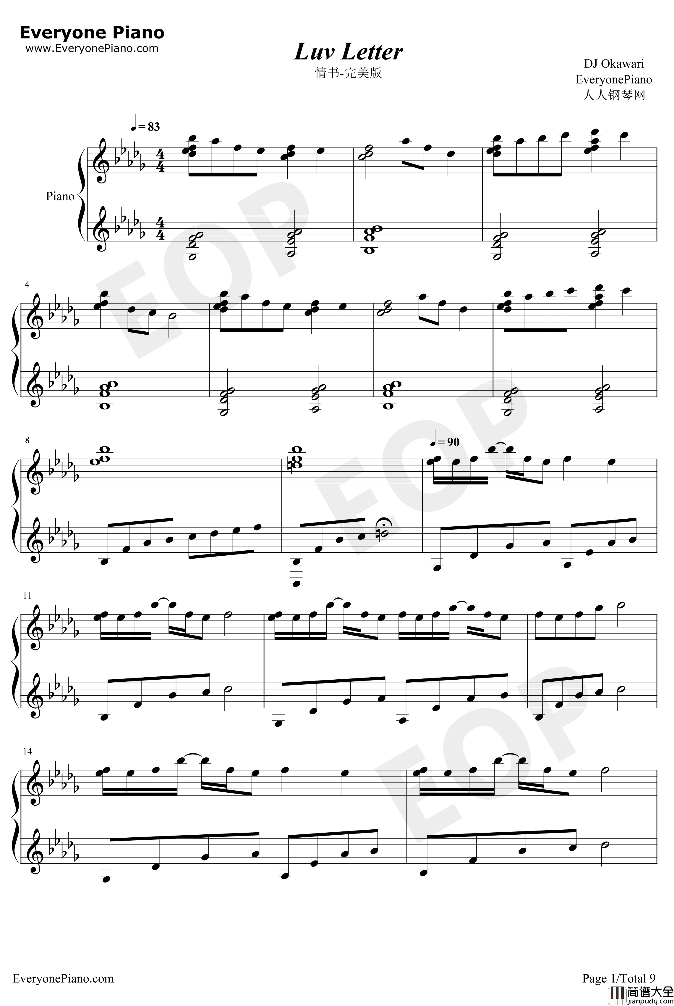 情书钢琴谱_DJOkawari_完美版