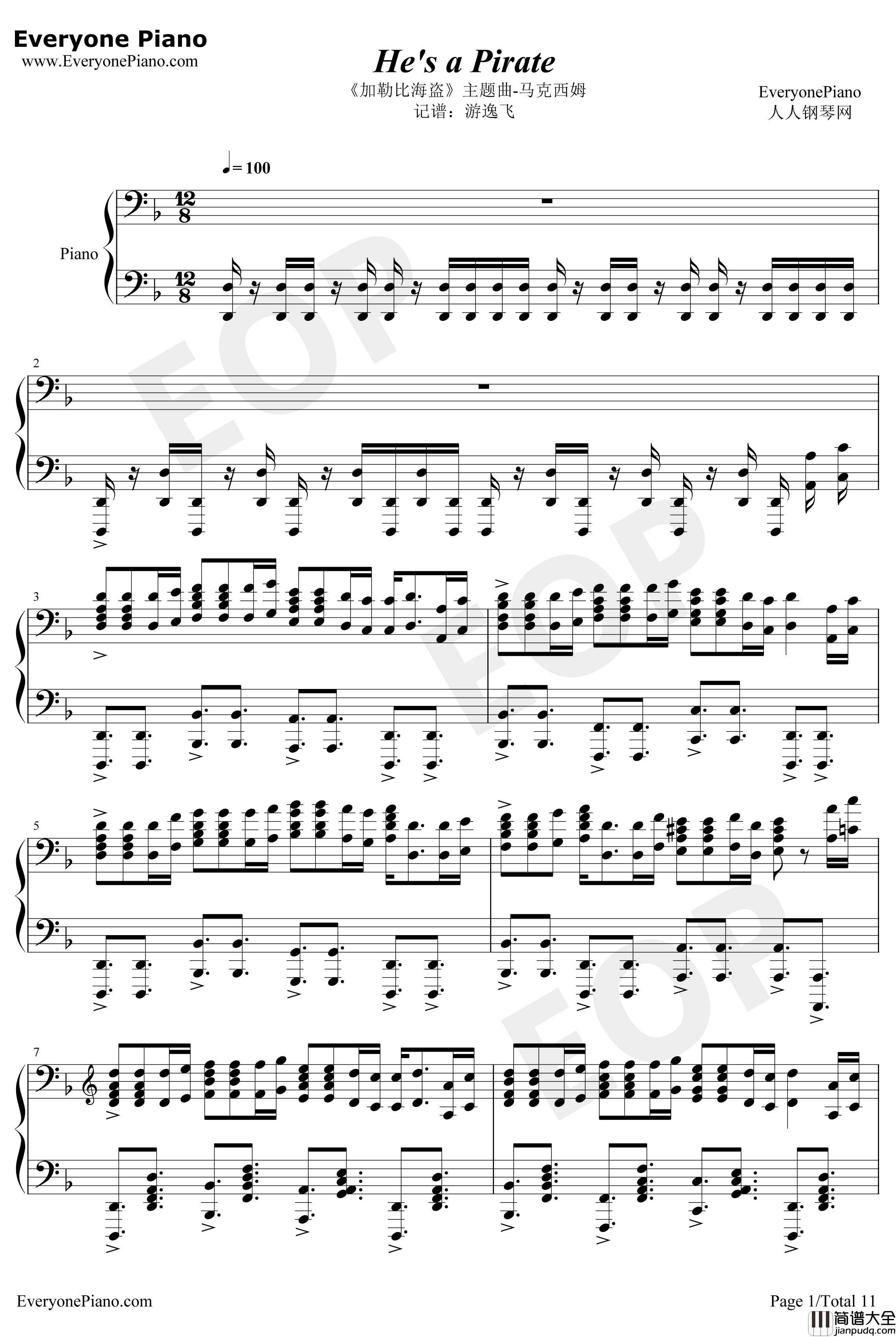Hesa_Pirate钢琴谱_KlausBadeltHansZimmer_完美版_加勒比海盗
