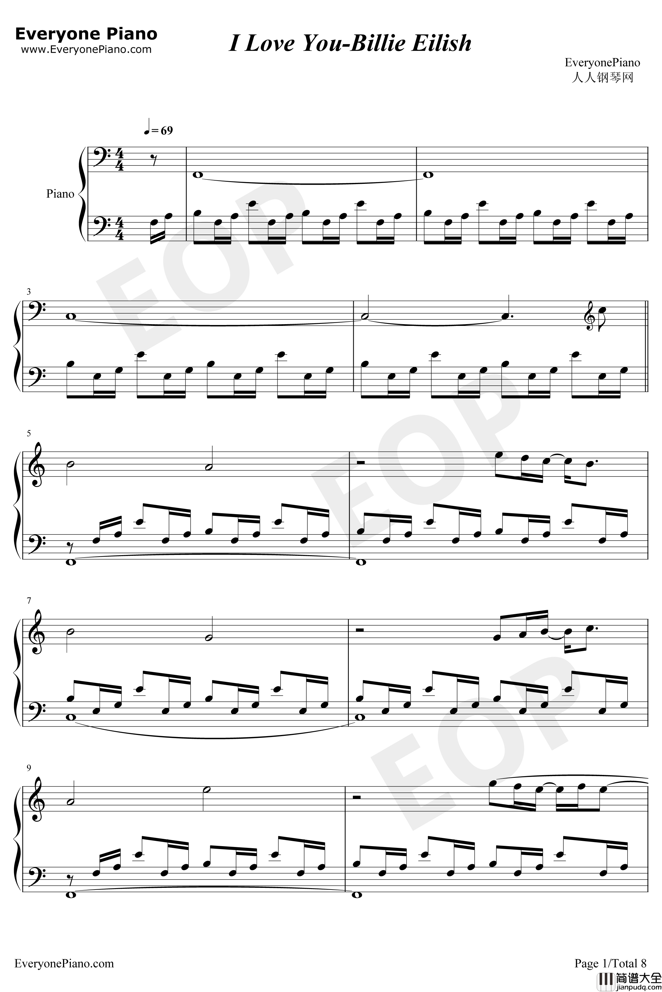 I_Love_You钢琴谱_BillieEilish