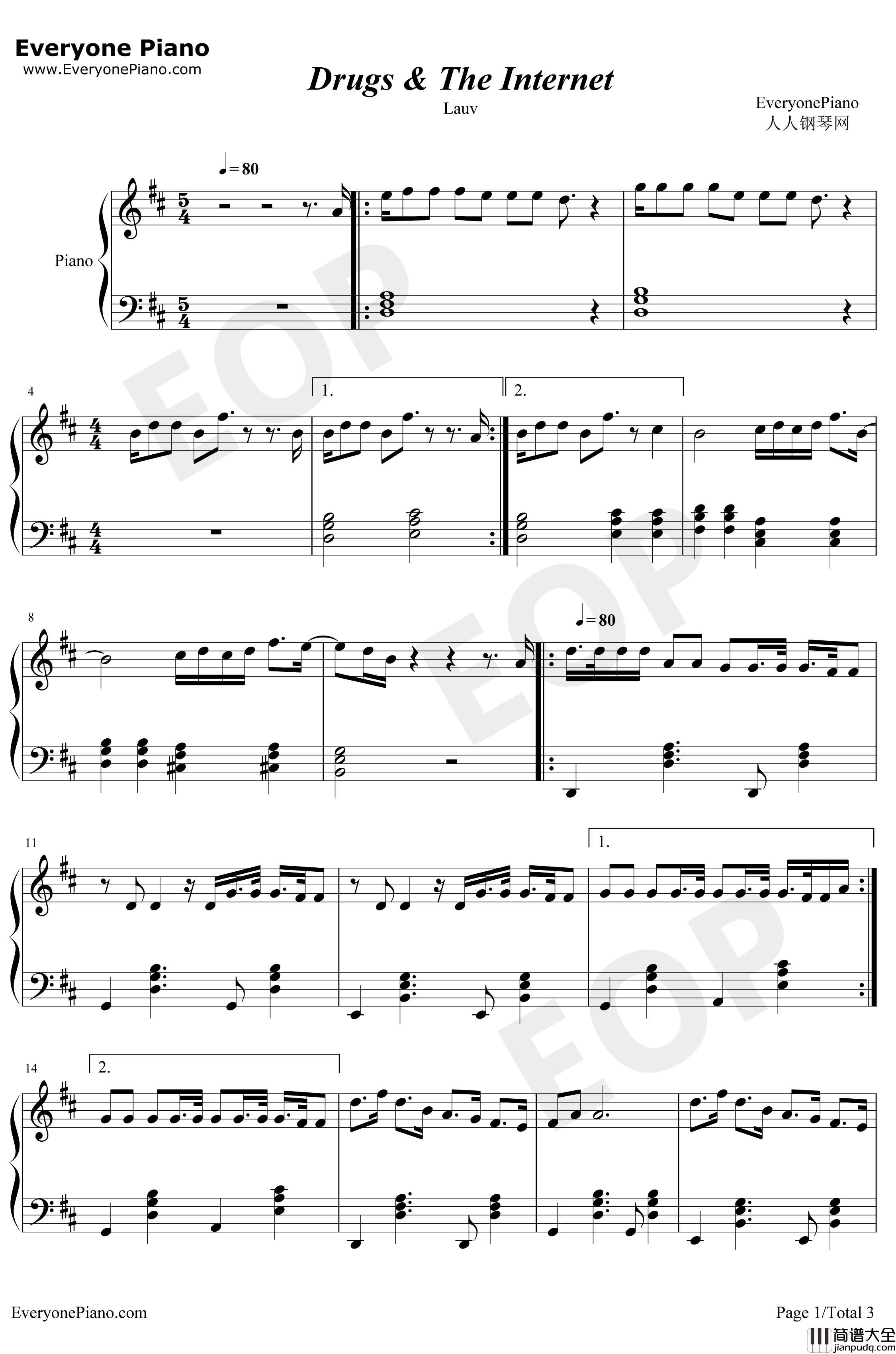 Drugsand_The_Internet钢琴谱_Lauv_Lauv