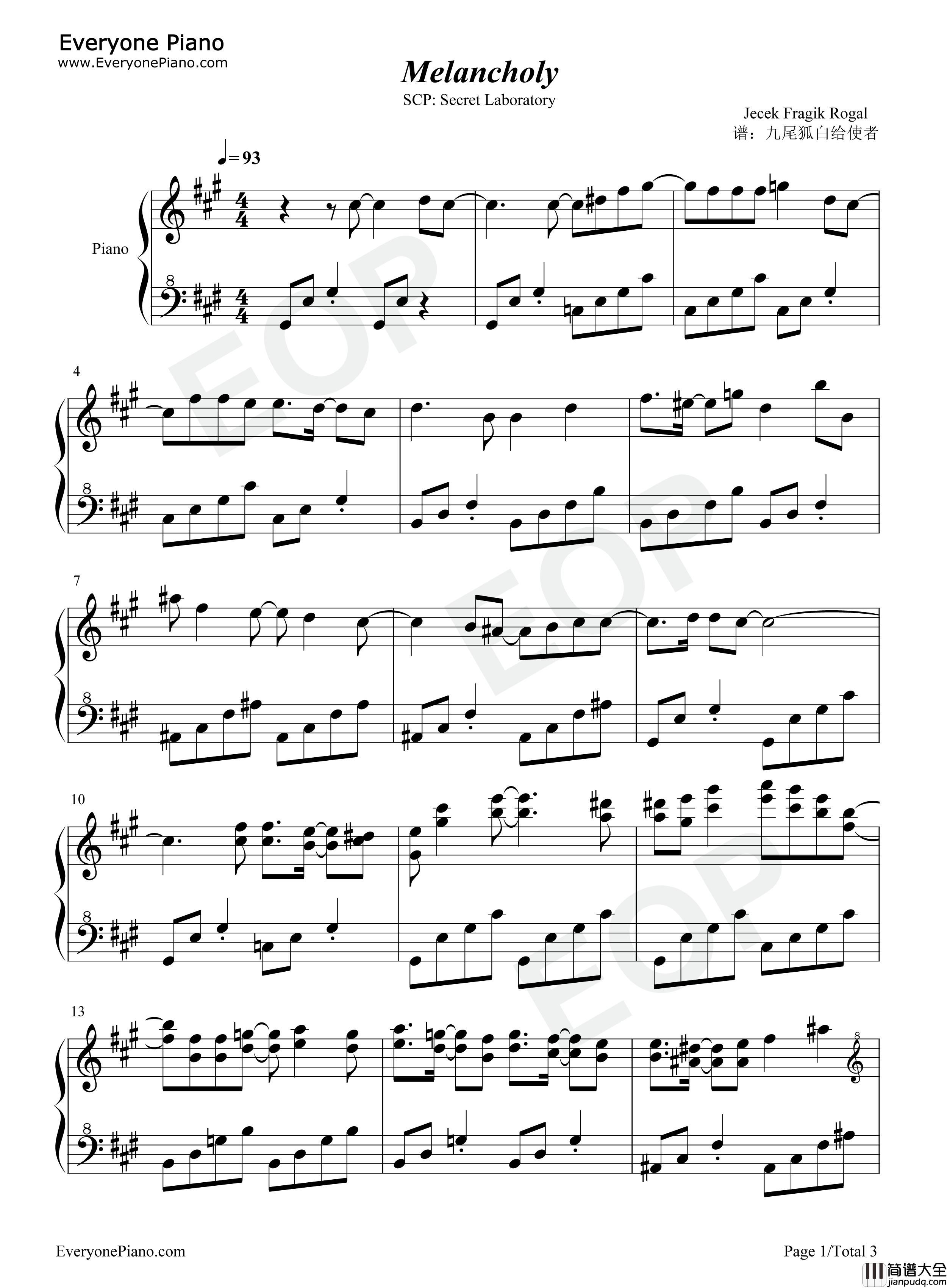 Melancholy钢琴谱_Jacek_Fragik_Rogal