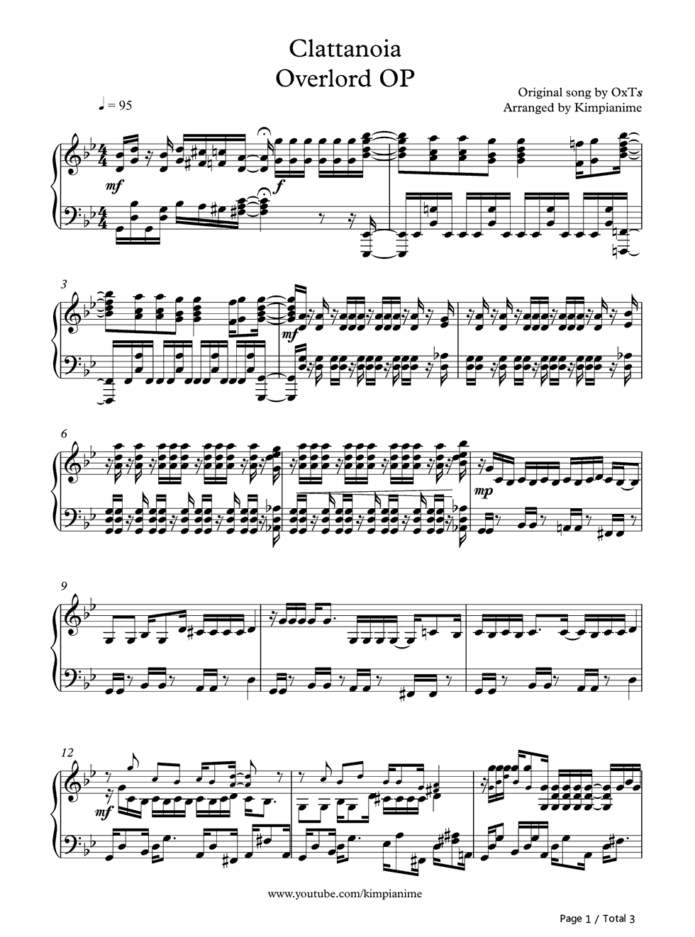 Clattanoia钢琴谱_OxT（大石昌良×Tom_H@ck）