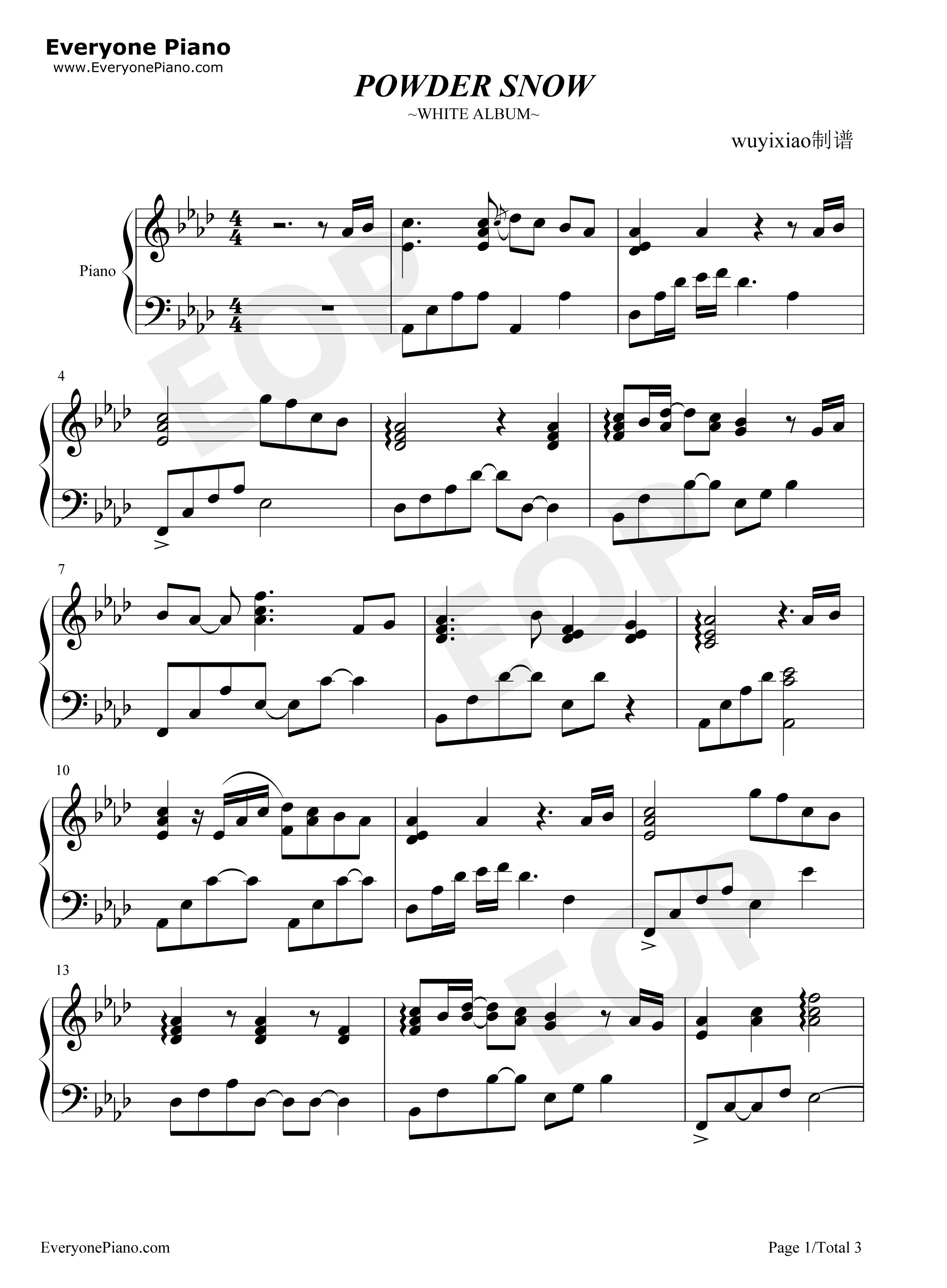 POWDER_SNOW钢琴谱_水树奈奈