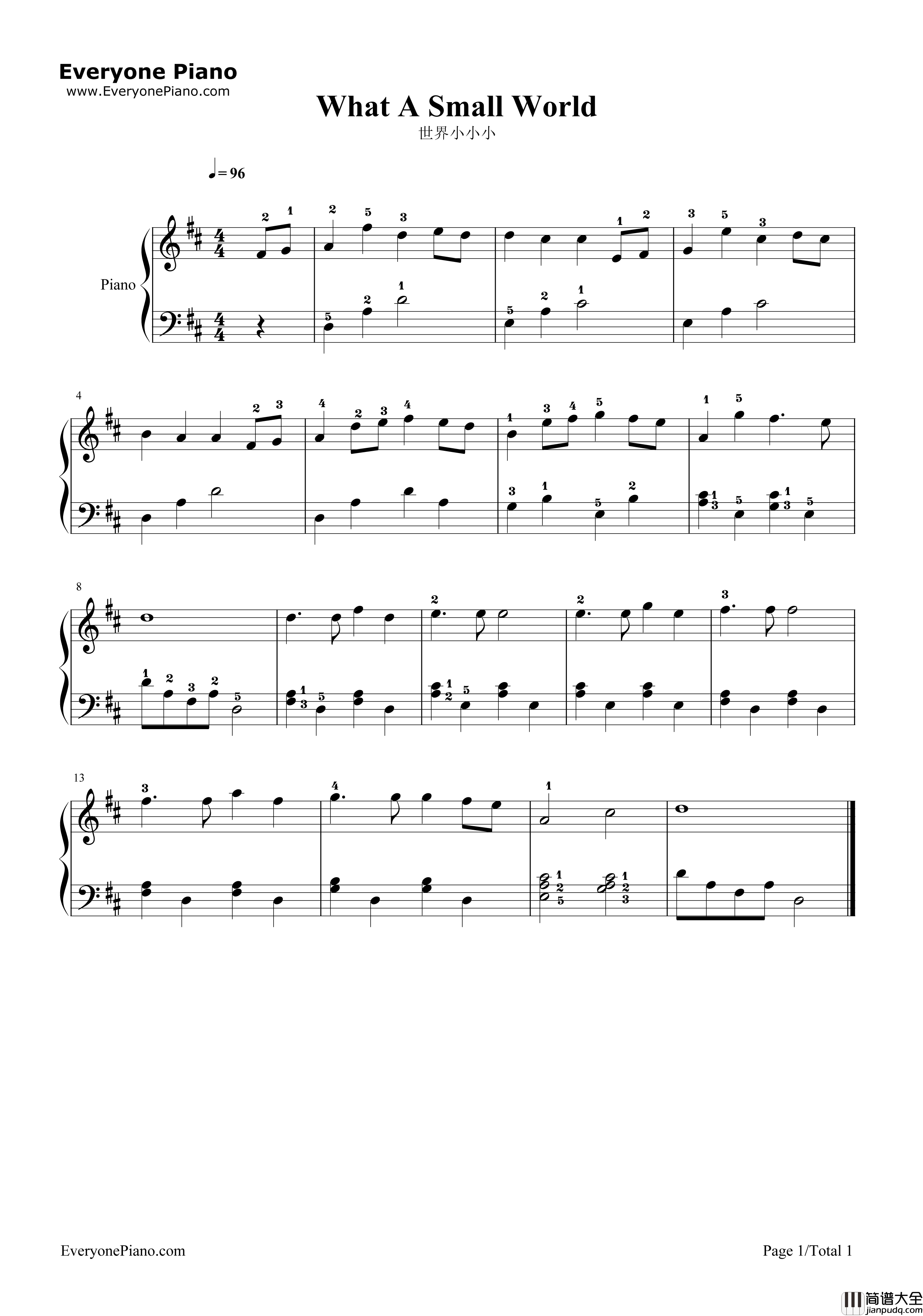 世界小小小钢琴谱_未知