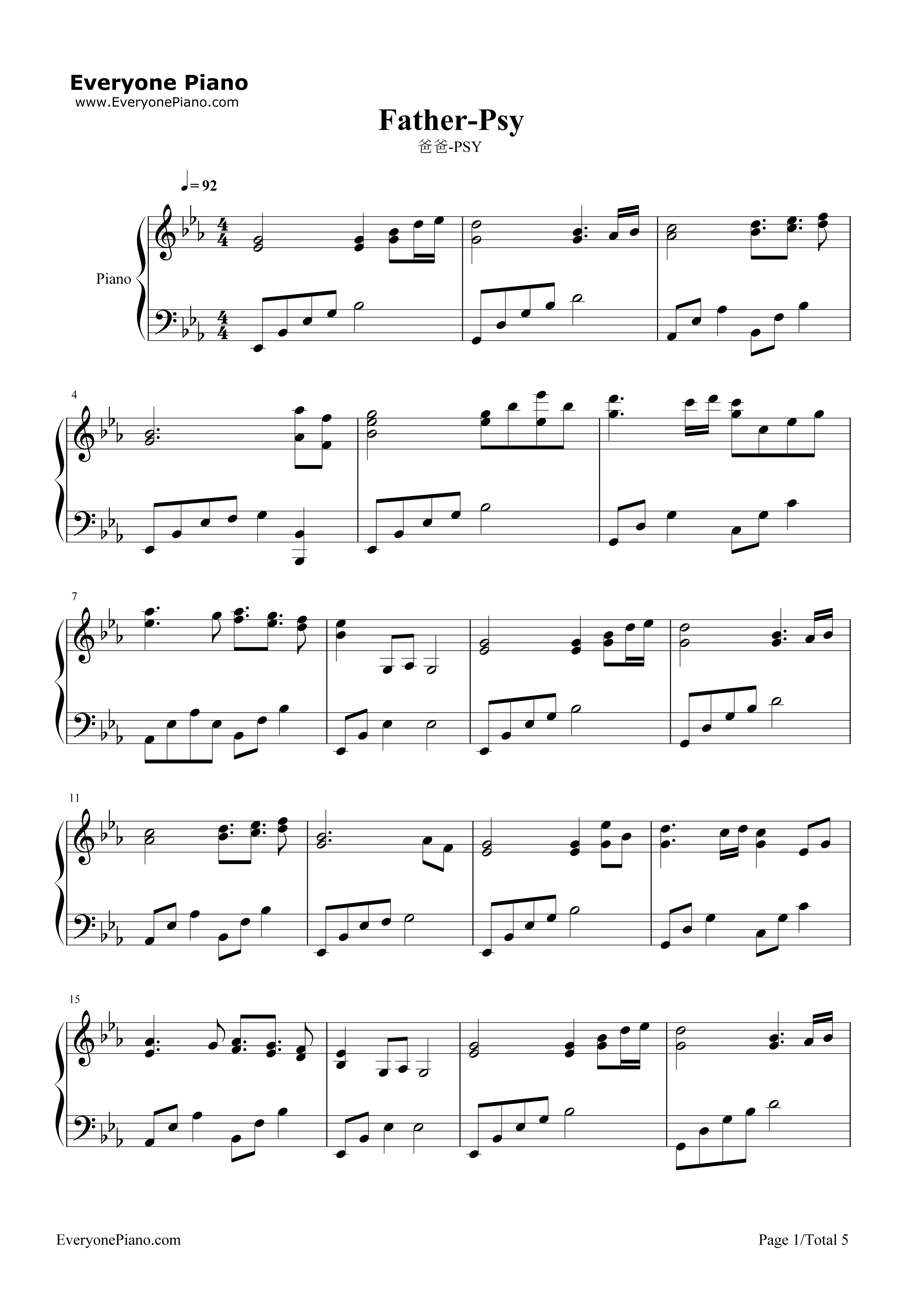 爸爸钢琴谱_鸟叔(PSY)
