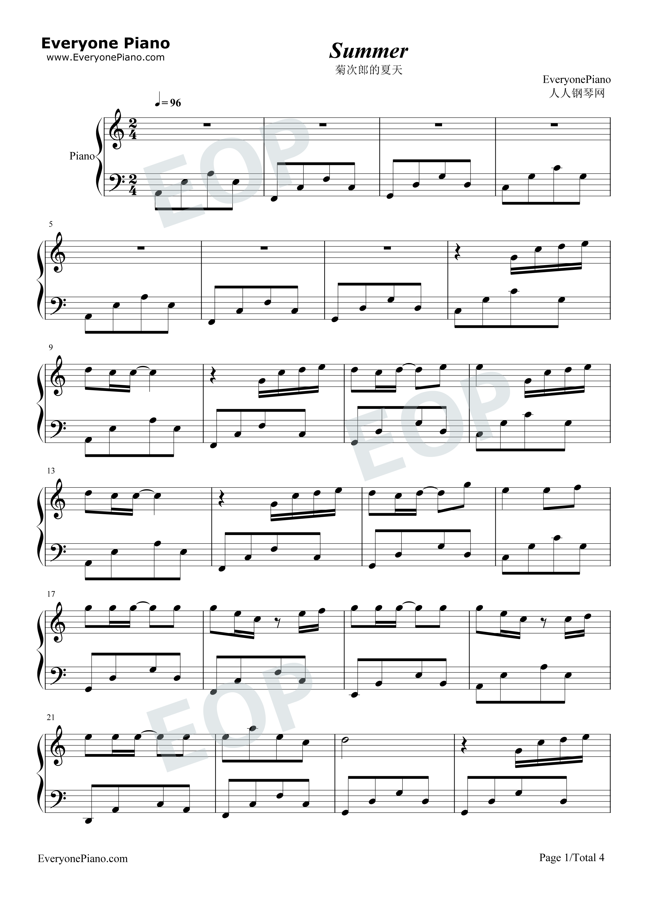 菊次郎的夏天钢琴谱_久石让_Hayao_Miyazaki