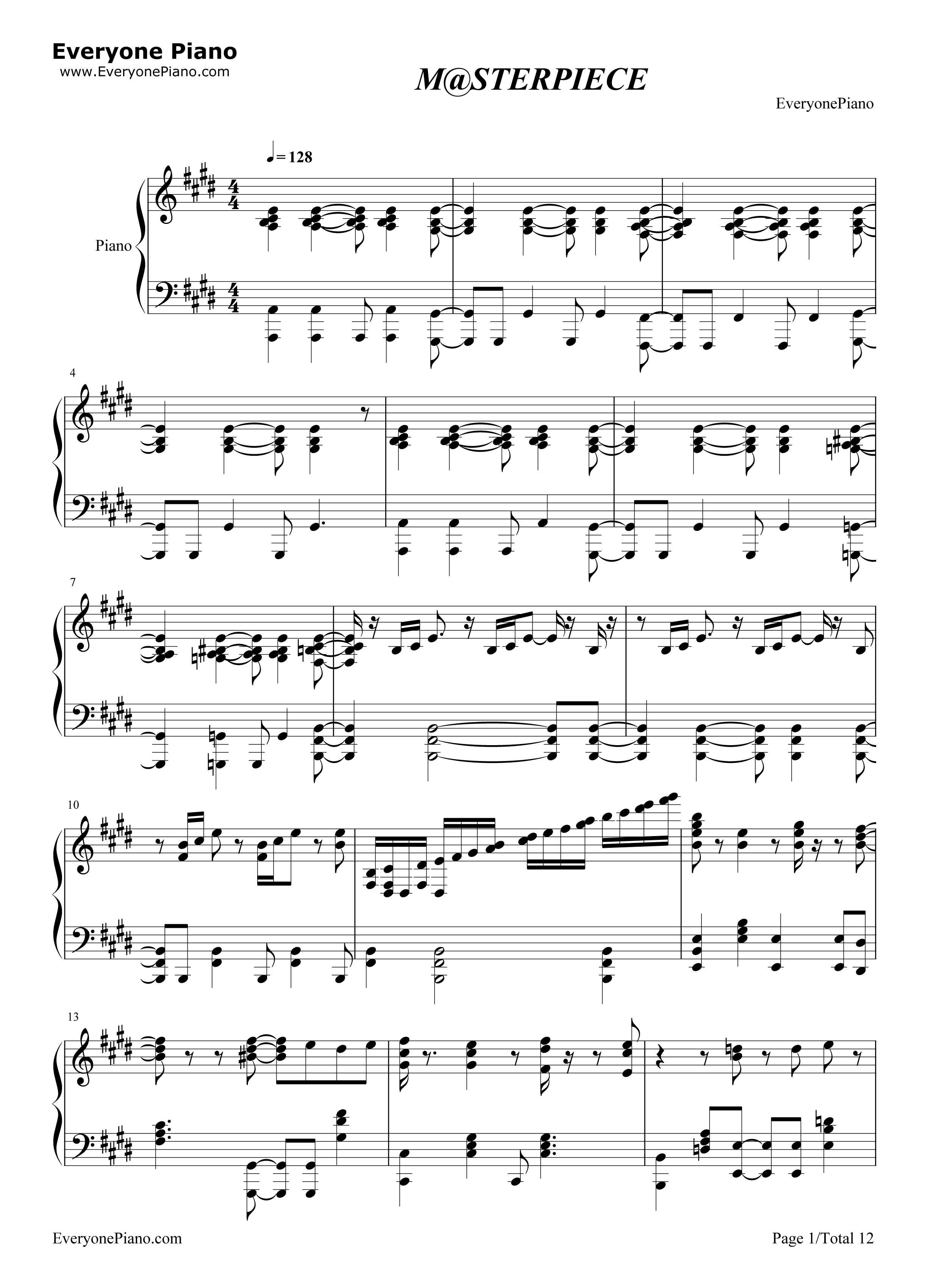 M@STERPIECE钢琴谱_765PRO_ALLSTARS