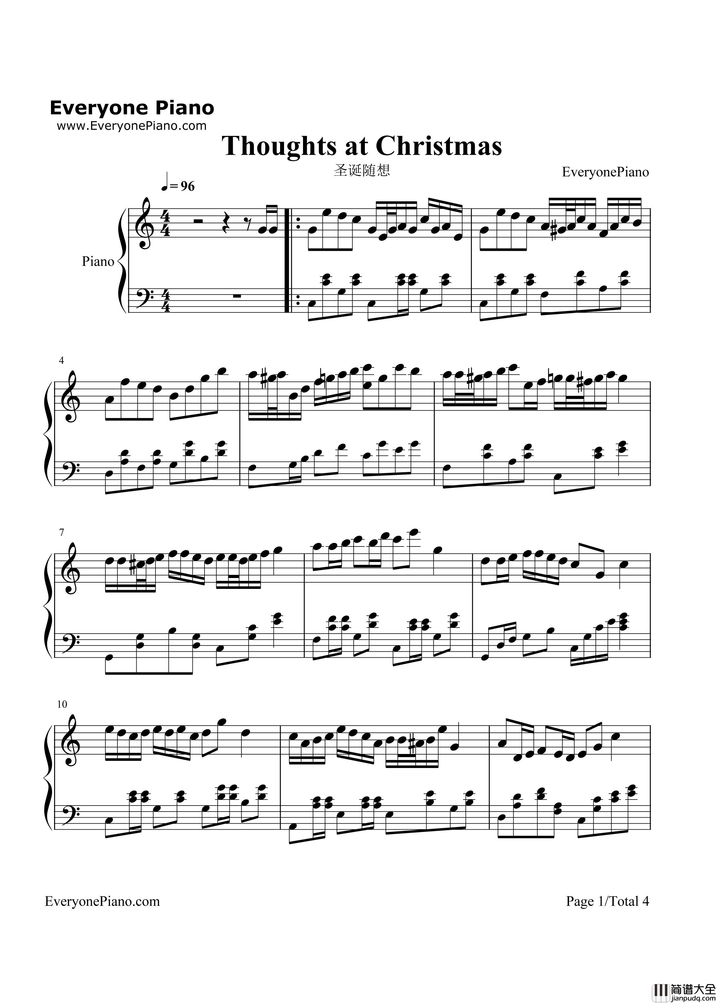 圣诞随想钢琴谱_未知