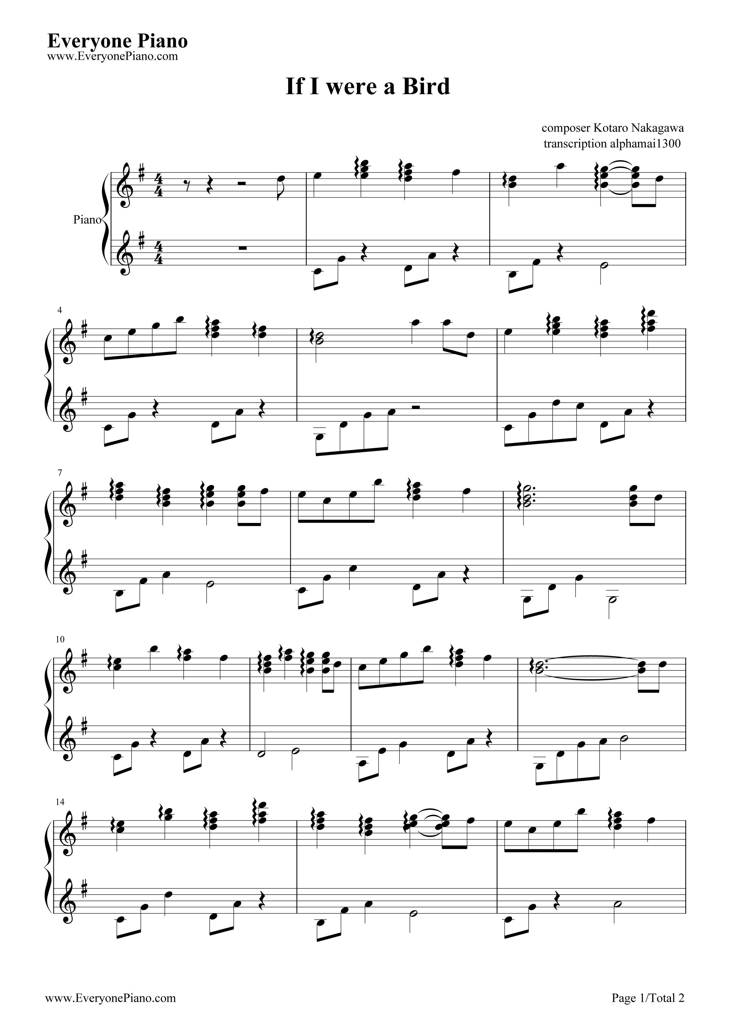 if_i_were_a_bird钢琴谱_黑石瞳