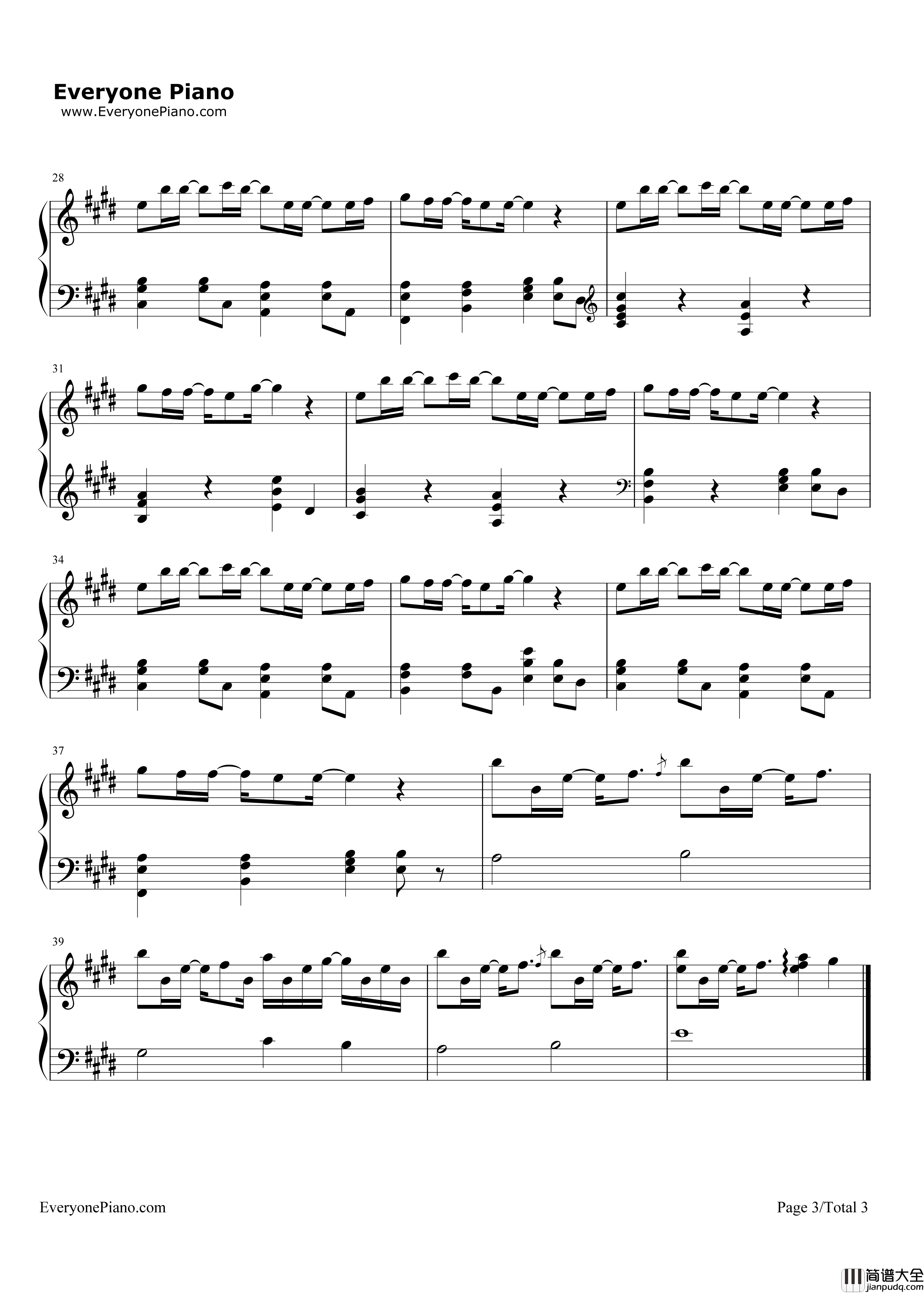 不变的永恒钢琴谱_奥华子