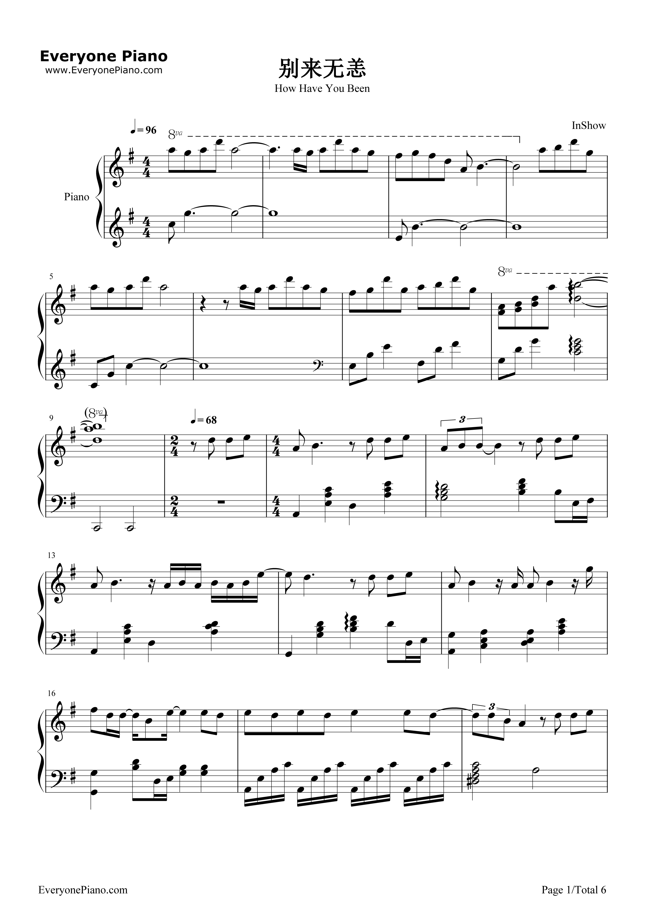 别来无恙钢琴谱_李佳薇