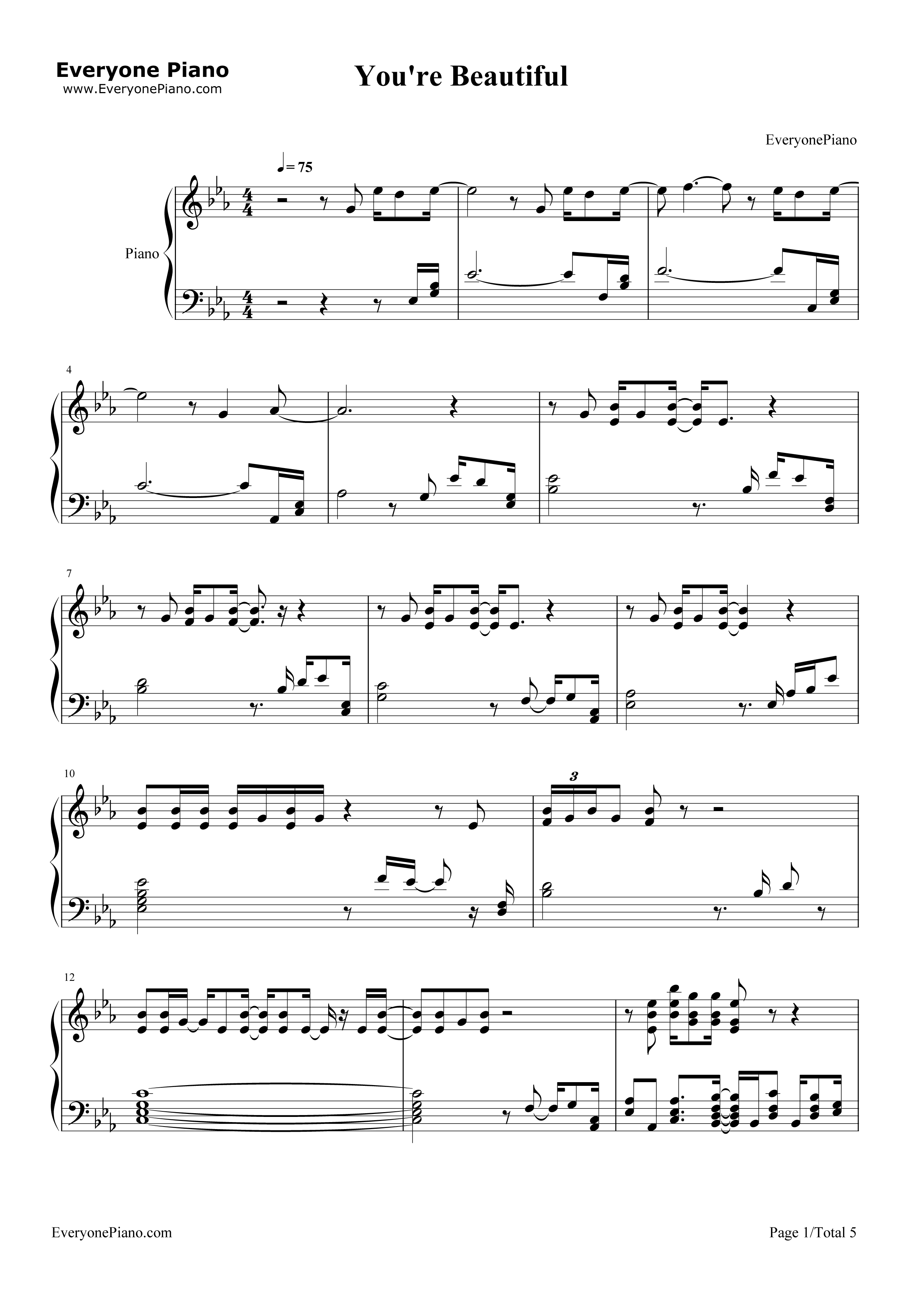 You're_Beautiful钢琴谱_James_Blunt