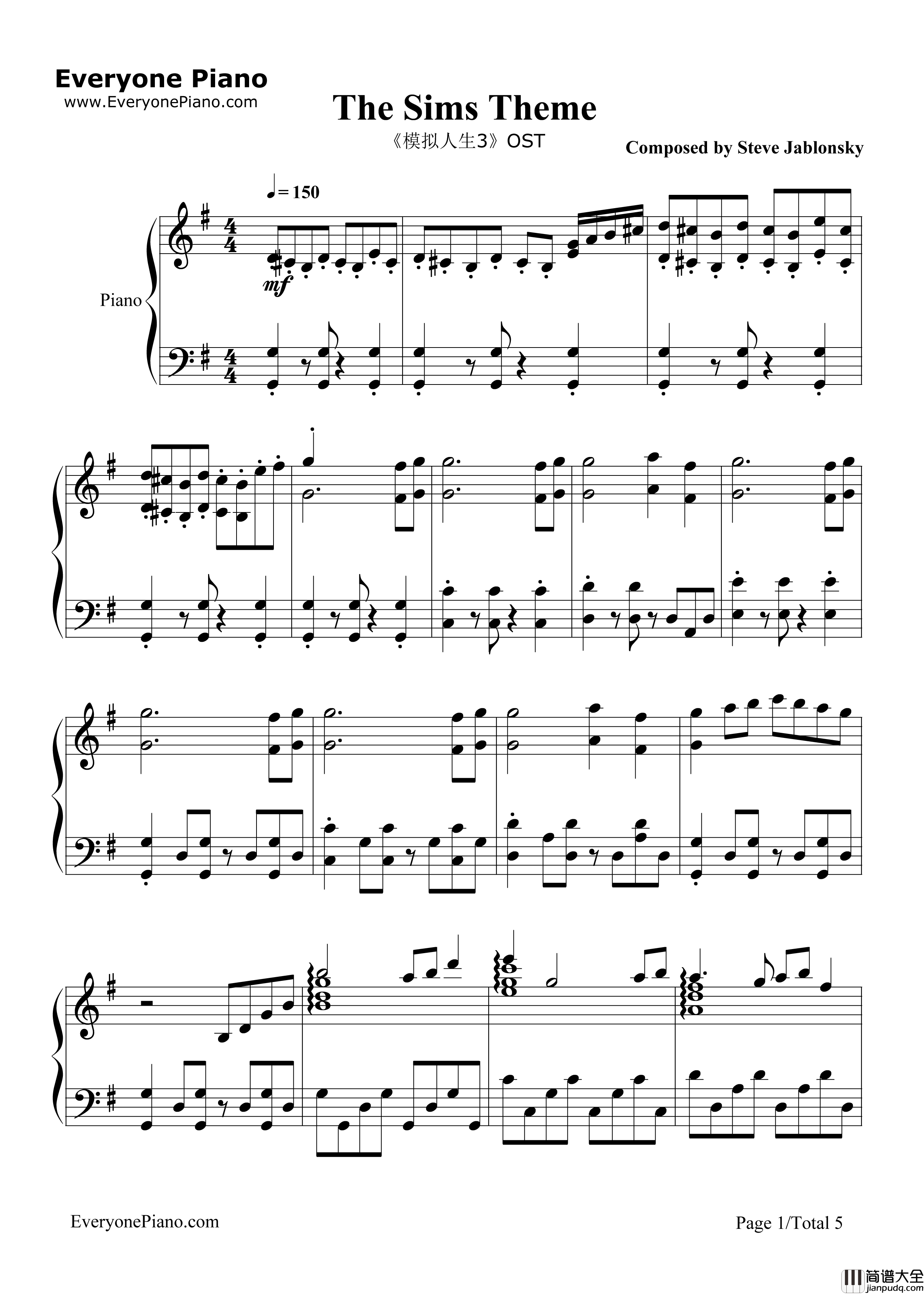 The_Sims_Theme钢琴谱_Steve_Jablonsky