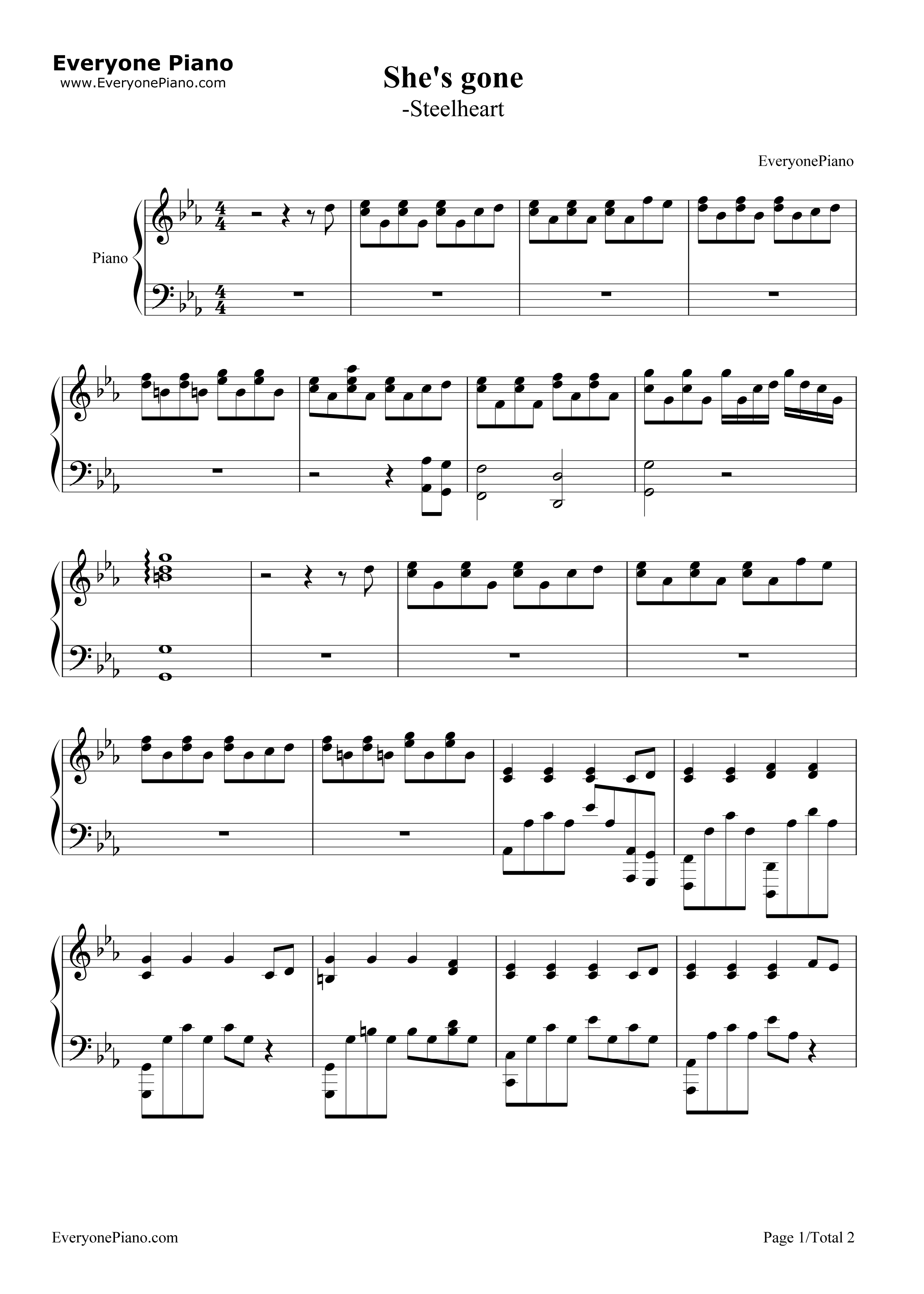 She's_Gone钢琴谱_Steelheart