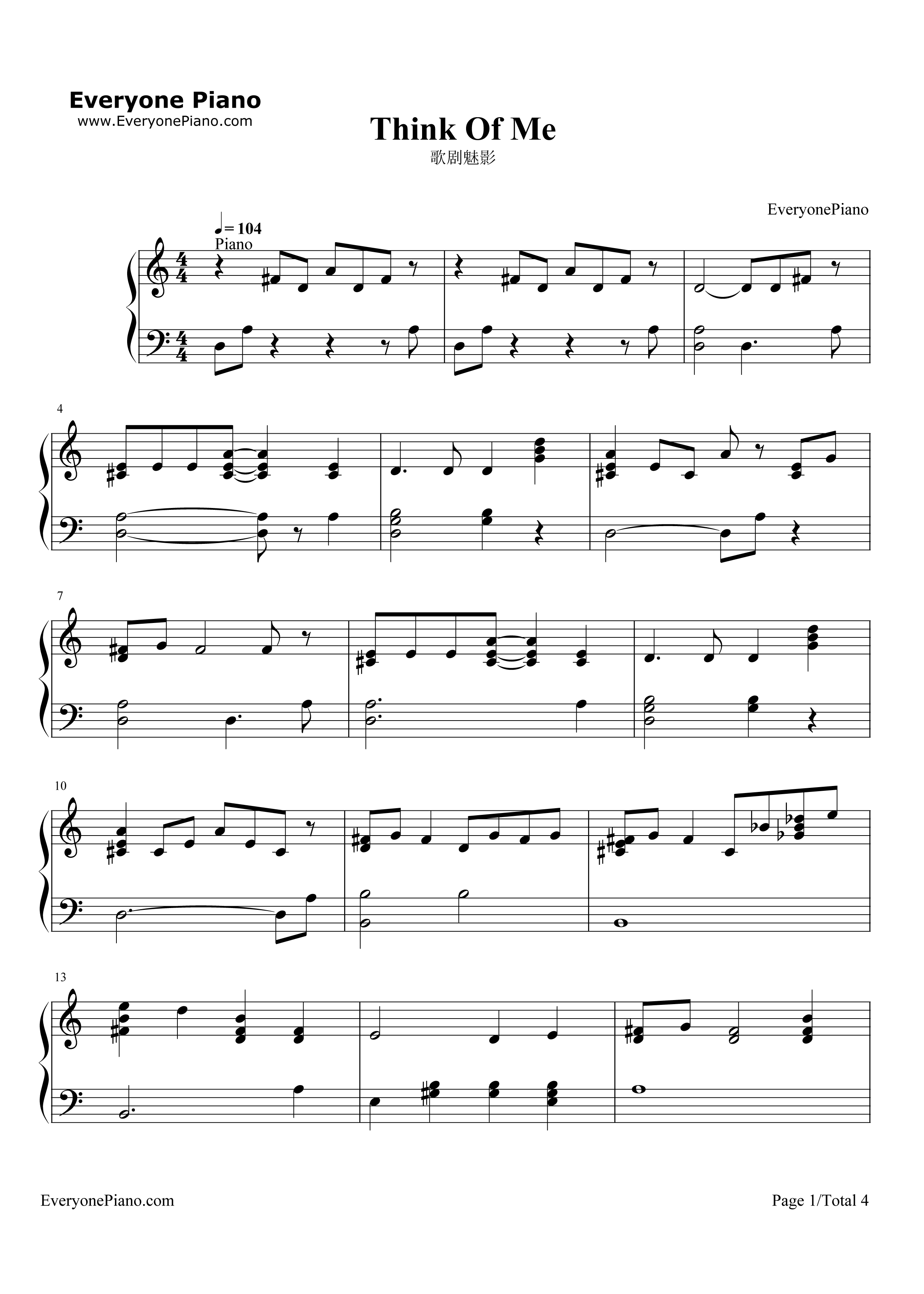 Think_of_Me钢琴谱_克莉丝汀（Christine_Daaé)