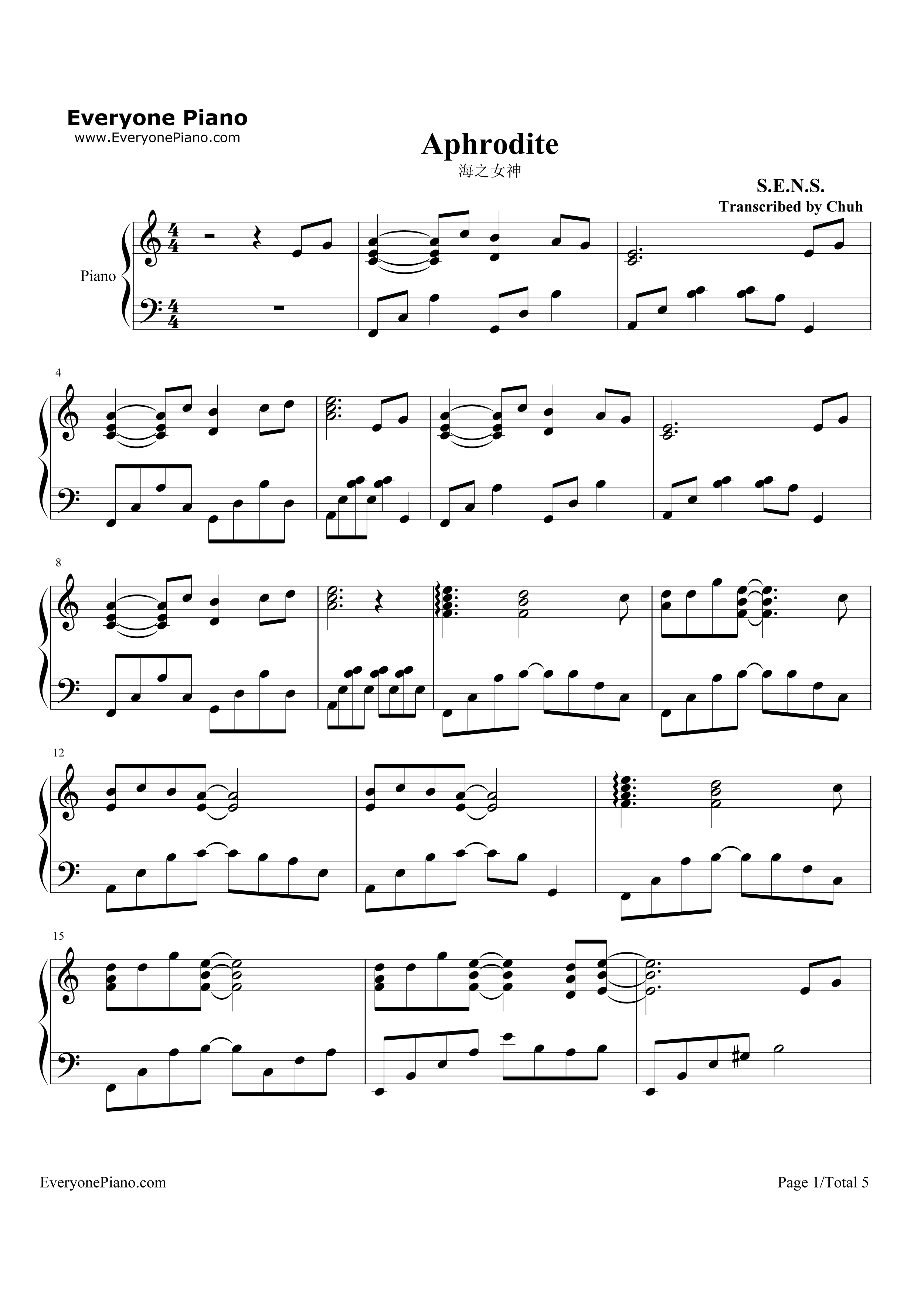 海之女神钢琴谱_神思者