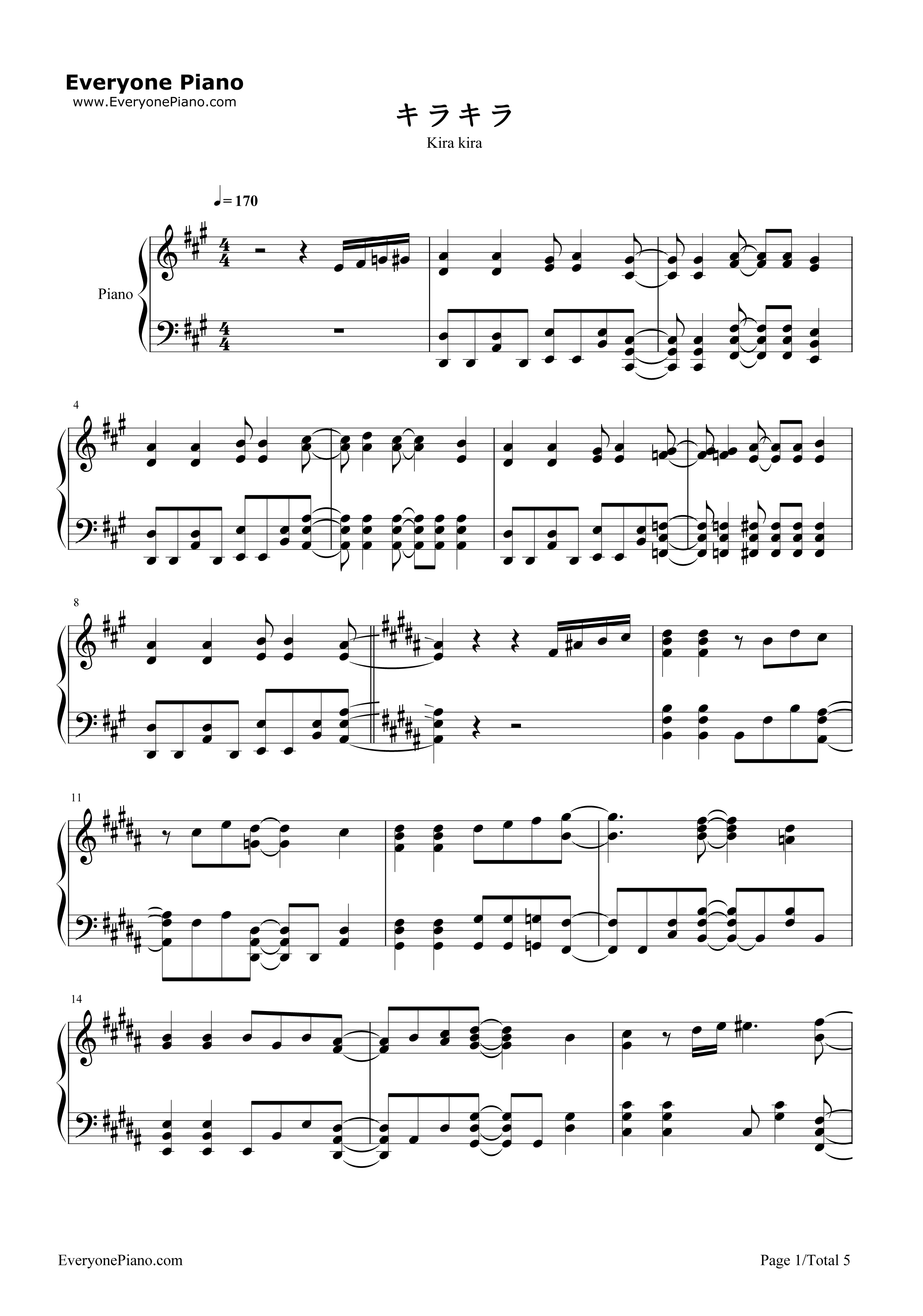 闪亮闪亮钢琴谱_梶裕贵