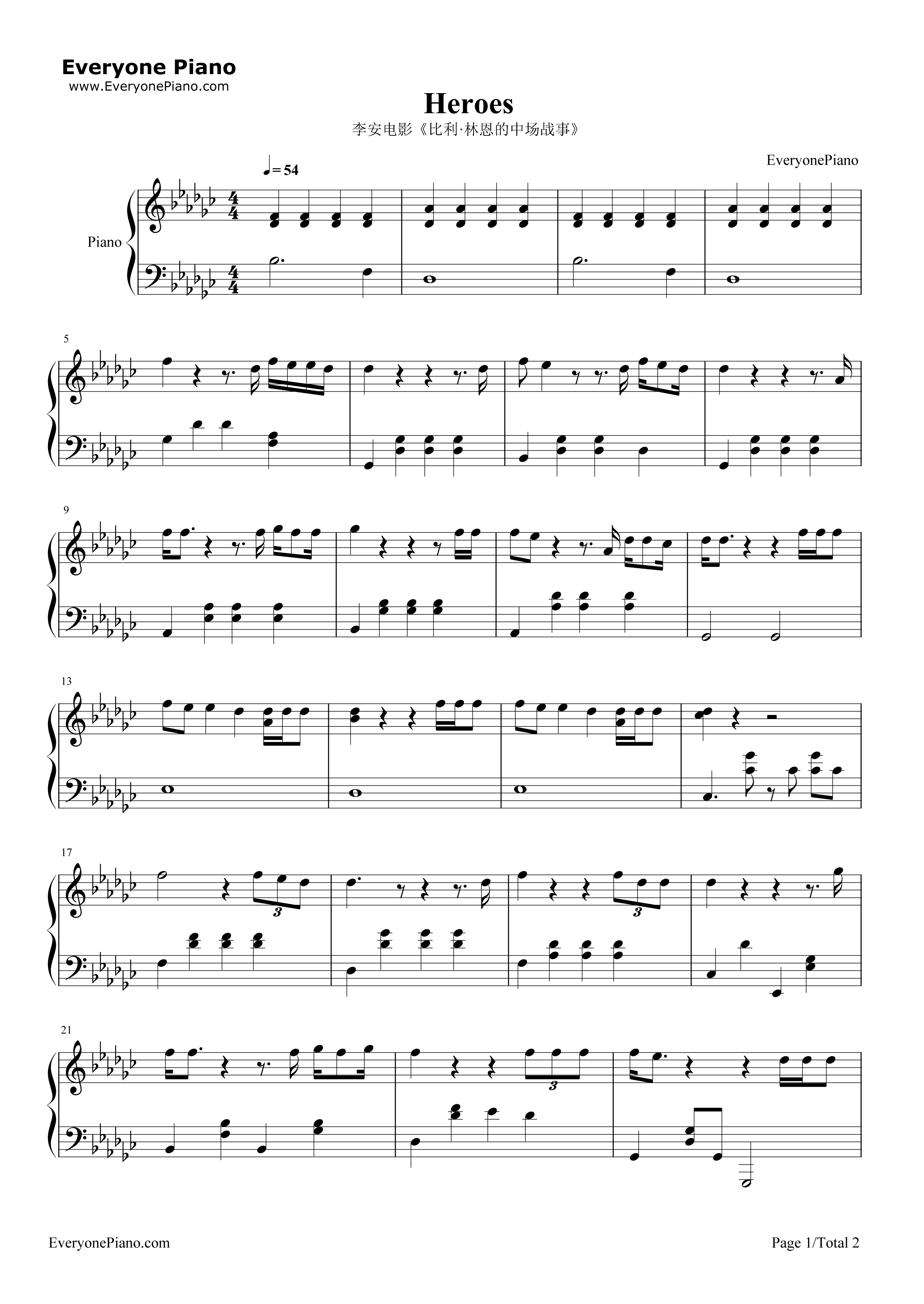 Heroes钢琴谱_Scala_Kolacny_Brothers