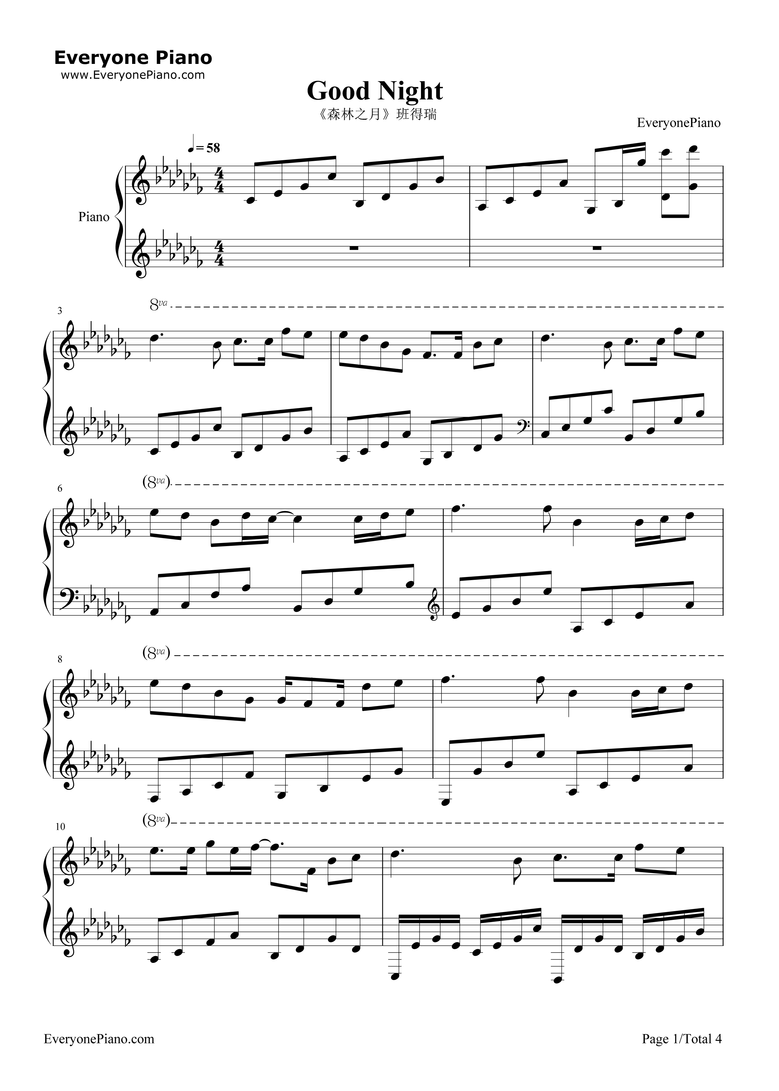 Good_Night钢琴谱_班得瑞