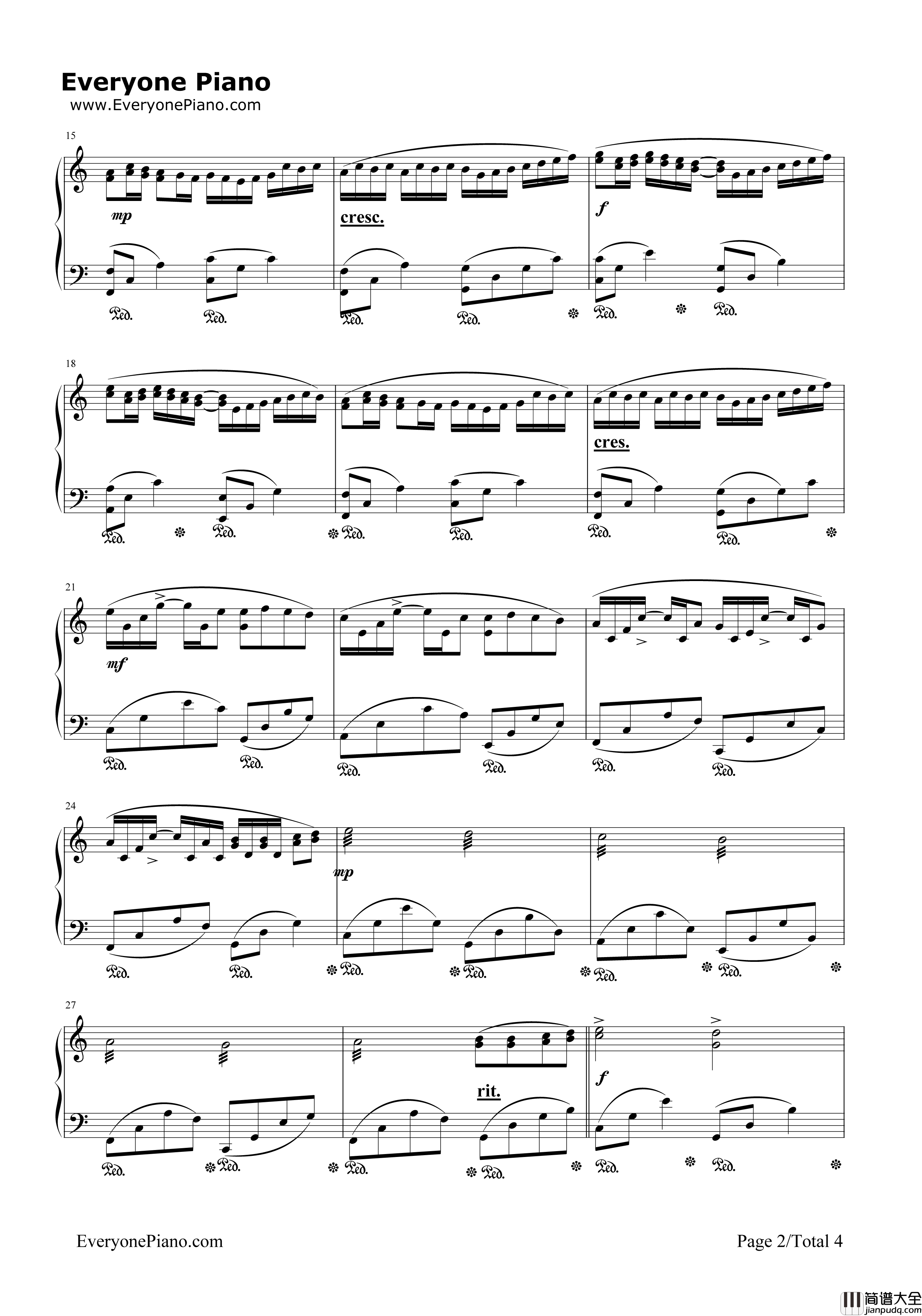 卡农弹奏版钢琴谱_乔治•温斯顿