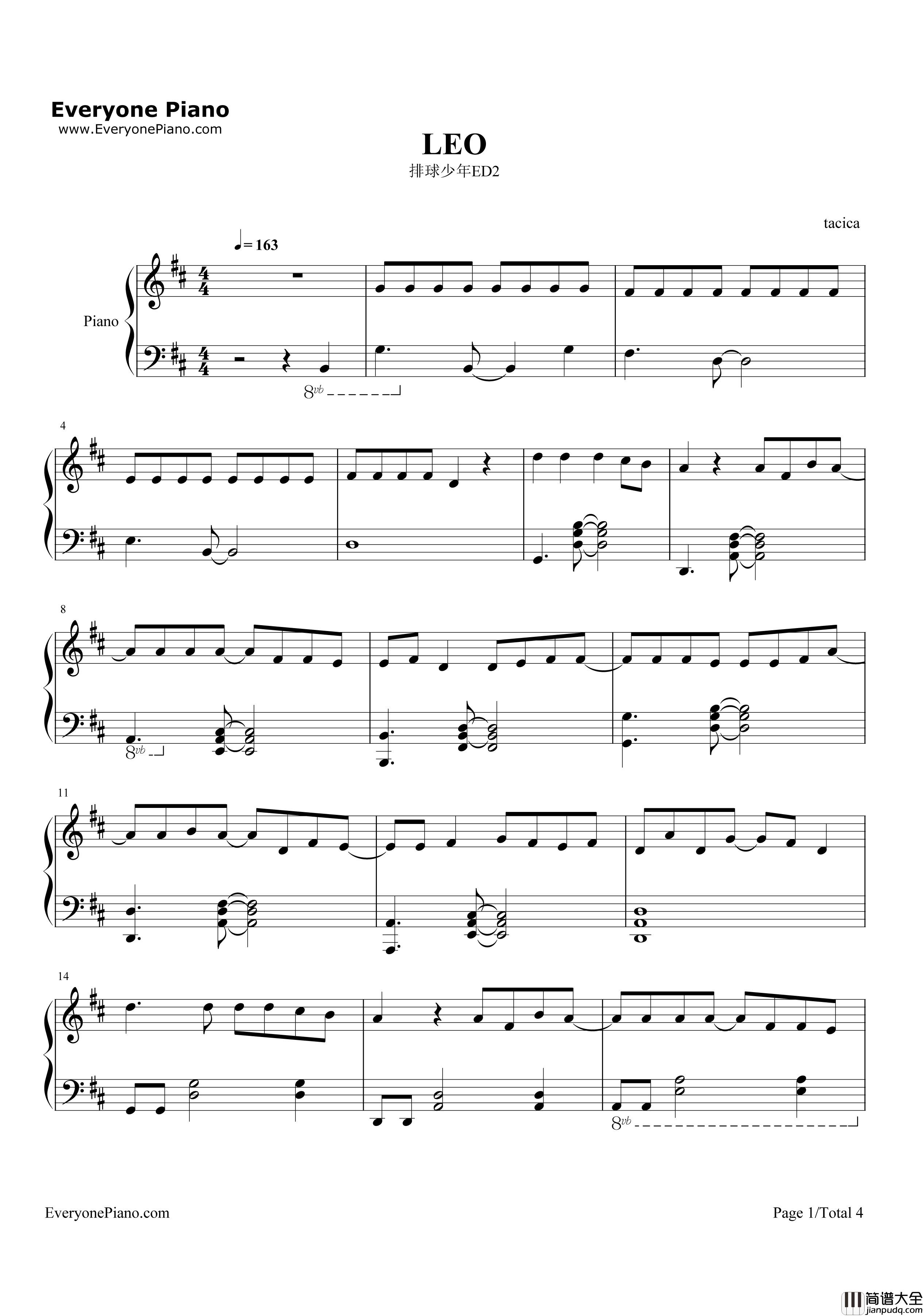 LEO钢琴谱_tacica