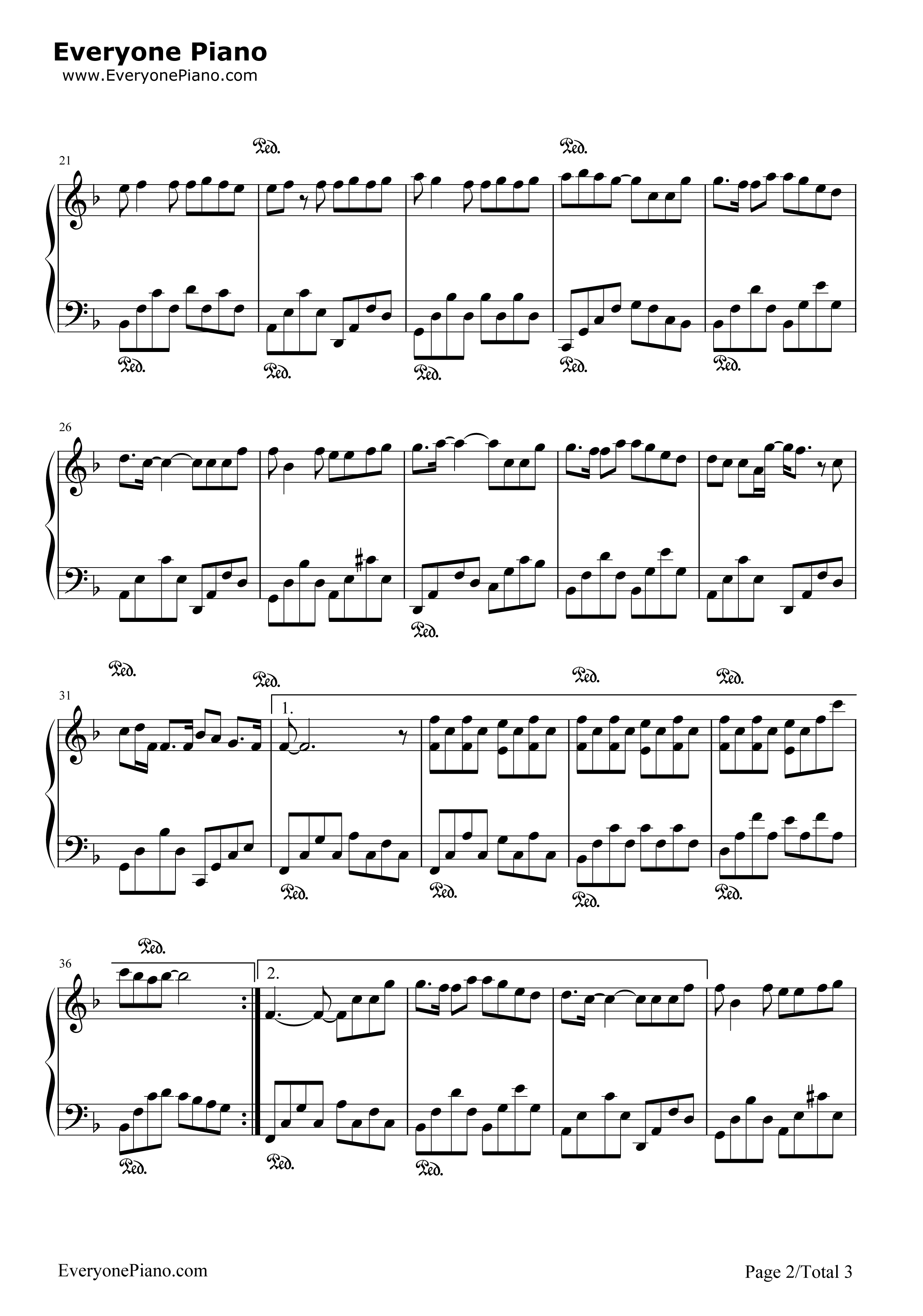 一路向北钢琴谱_周杰伦