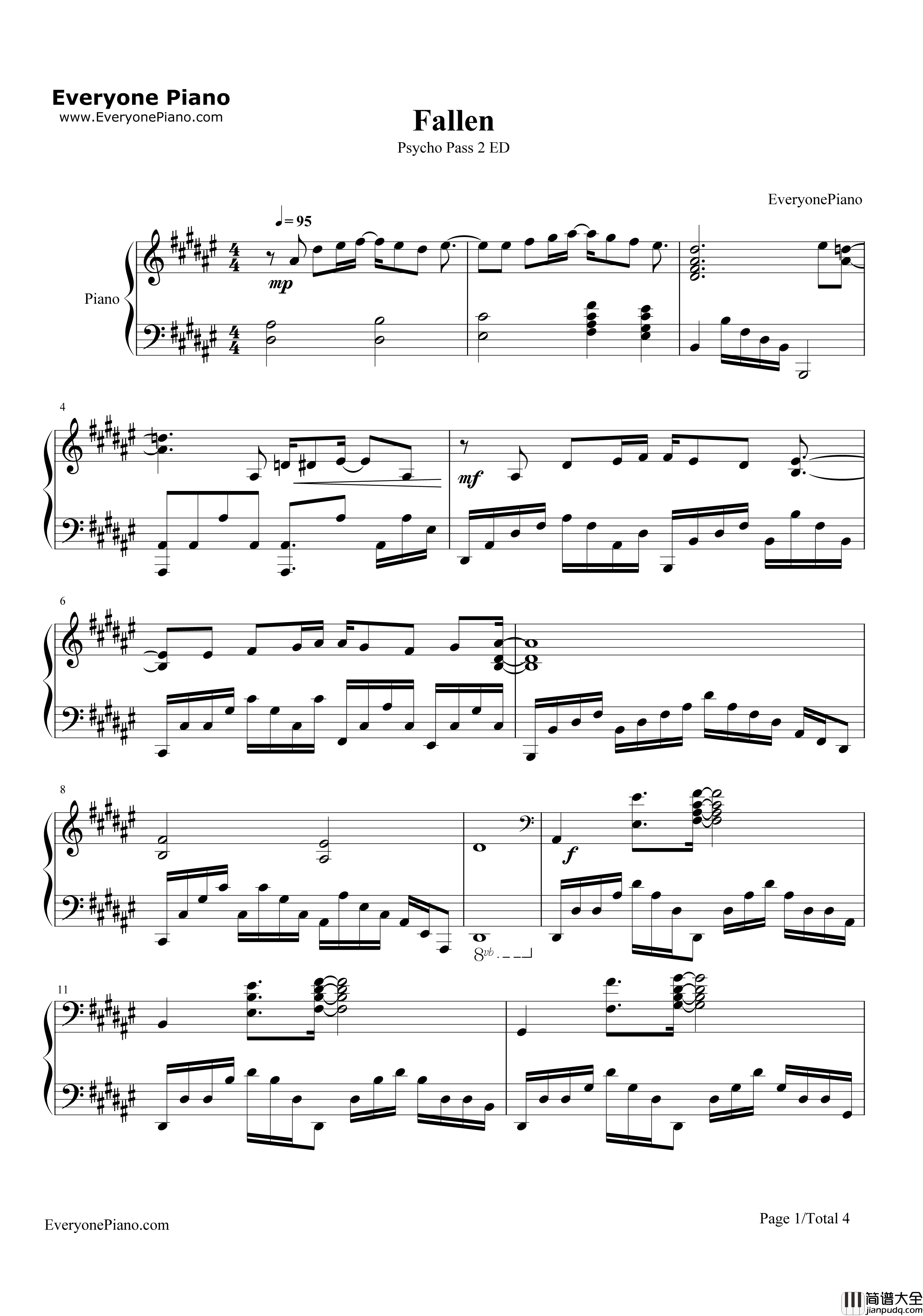 Fallen钢琴谱_EGOIST