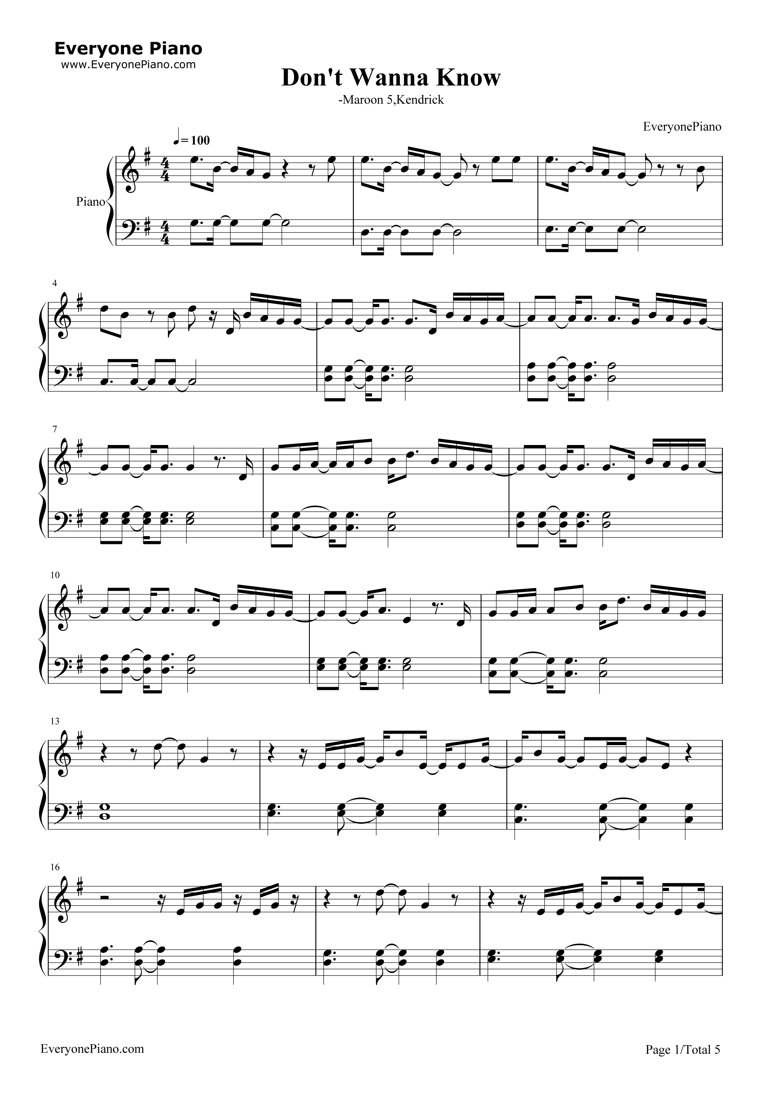 Don't_Wanna_Know钢琴谱_Maroon_5_Kendrick_Lamar