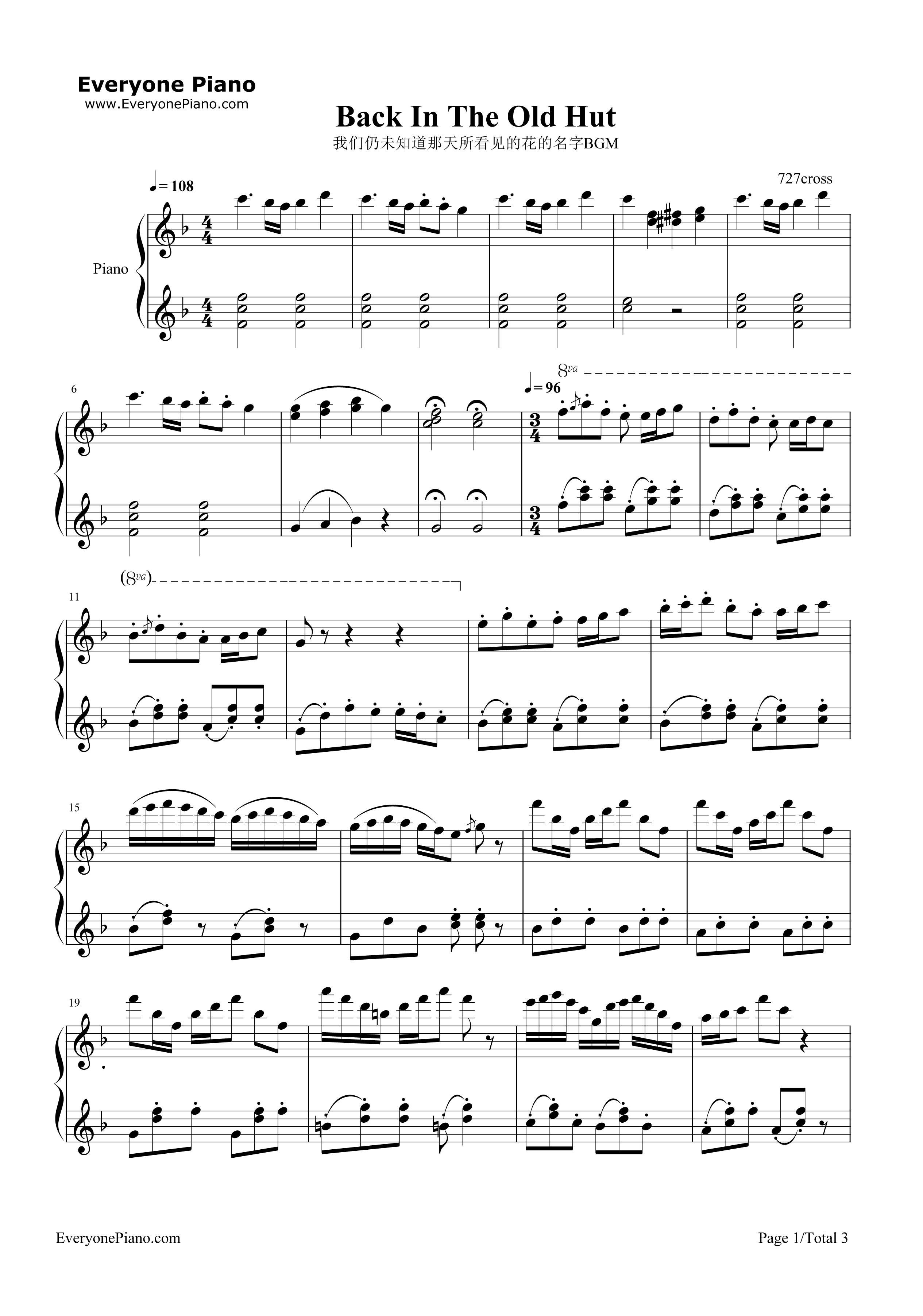 Back_In_The_Old_Hut钢琴谱_Remedios