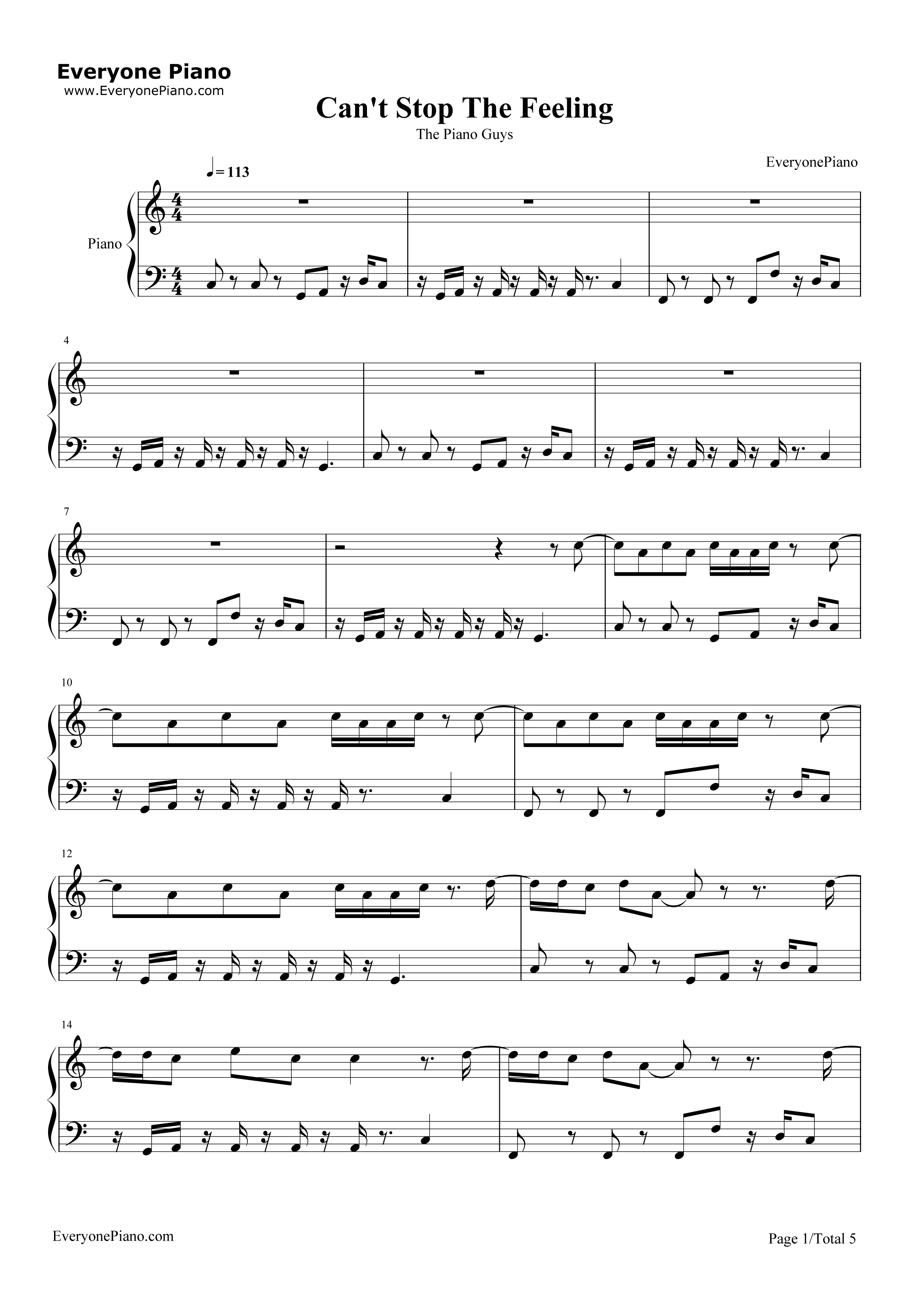 Can't_Stop_The_Feeling钢琴谱_The_Piano_Guys