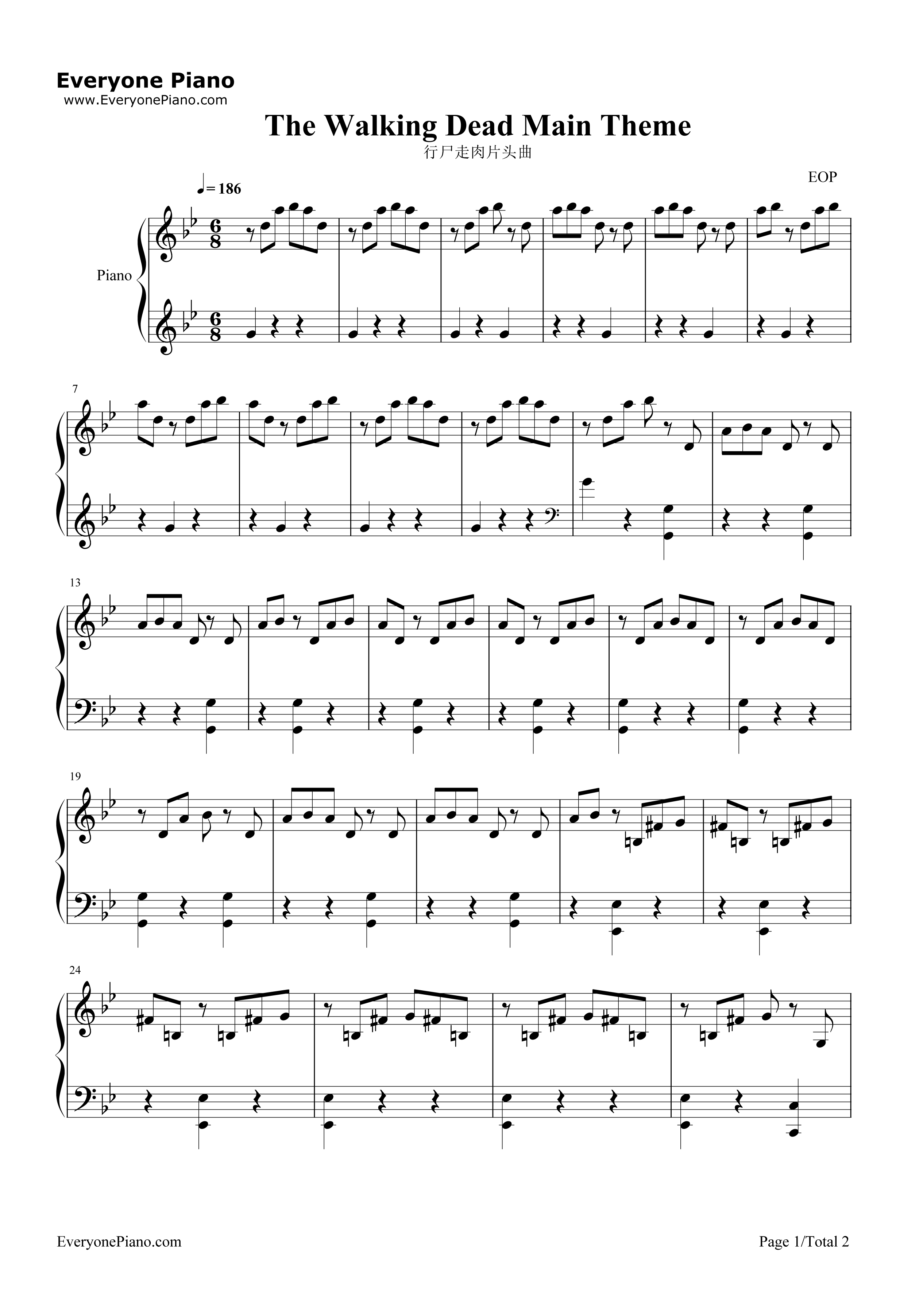 美剧_行尸走肉_开场曲钢琴谱_未知